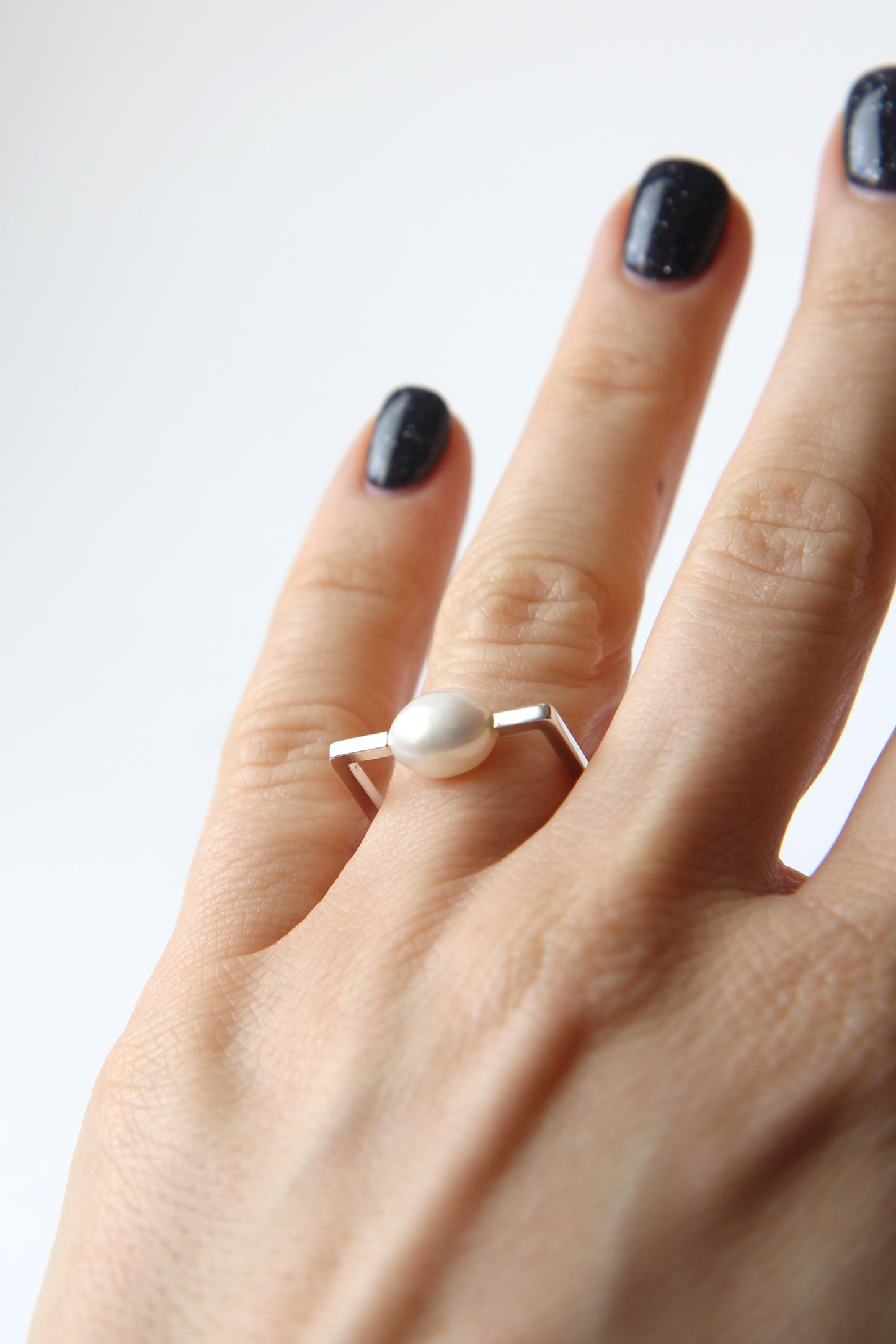 Fine Silver Square Ring with Pearl