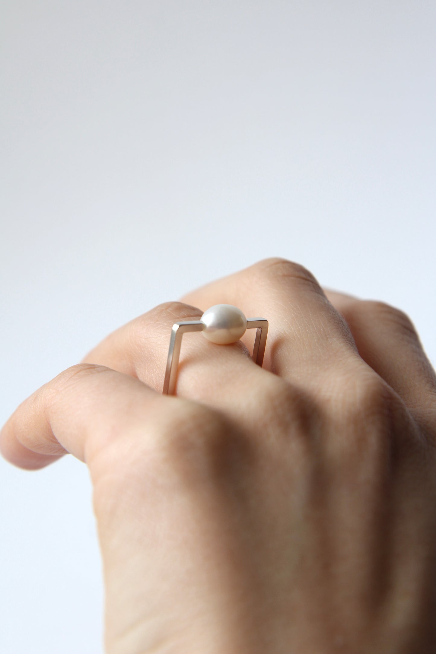 Fine Silver Square Ring with Pearl