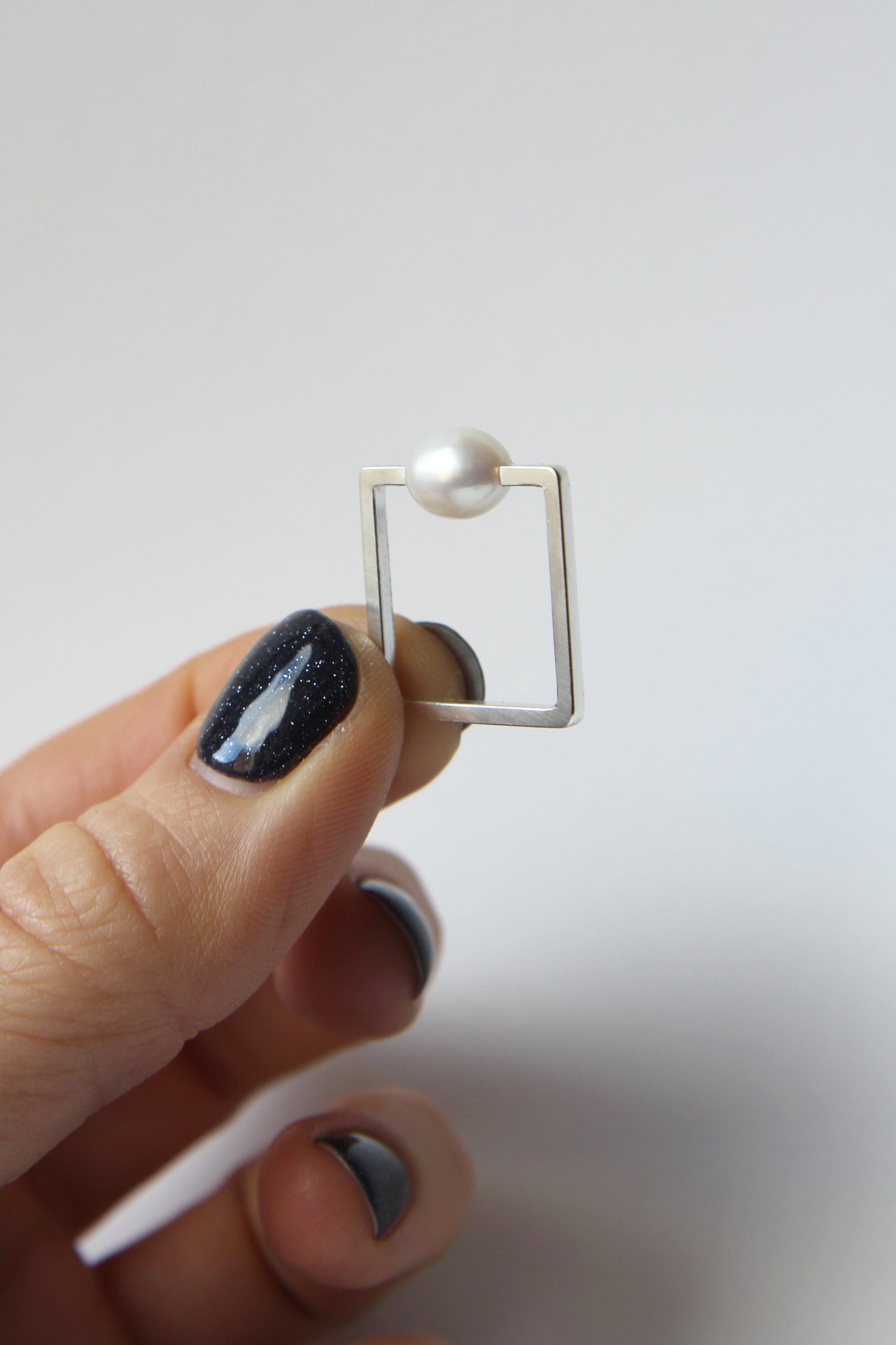 Fine Silver Square Ring with Pearl