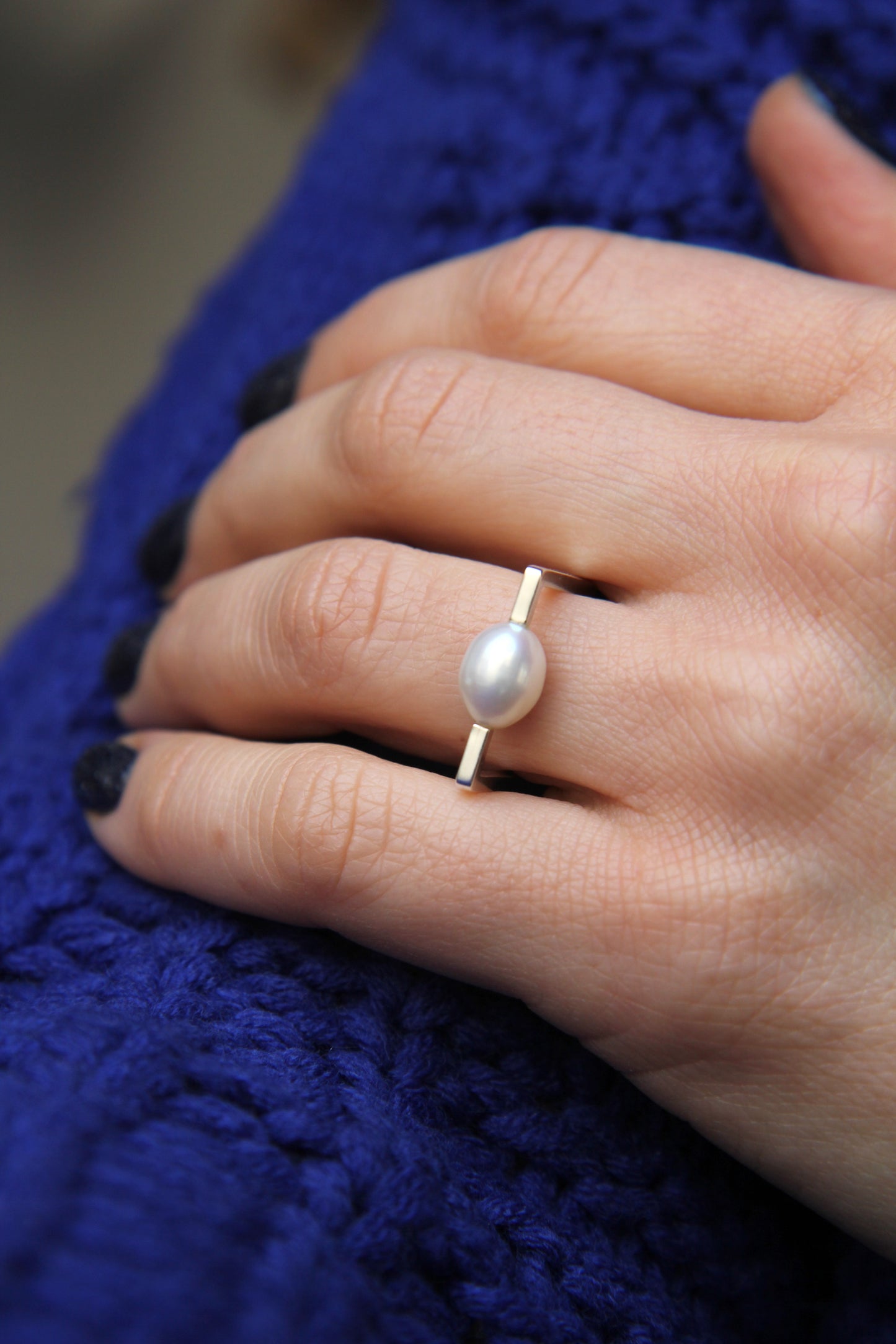 Fine Silver Square Ring with Pearl