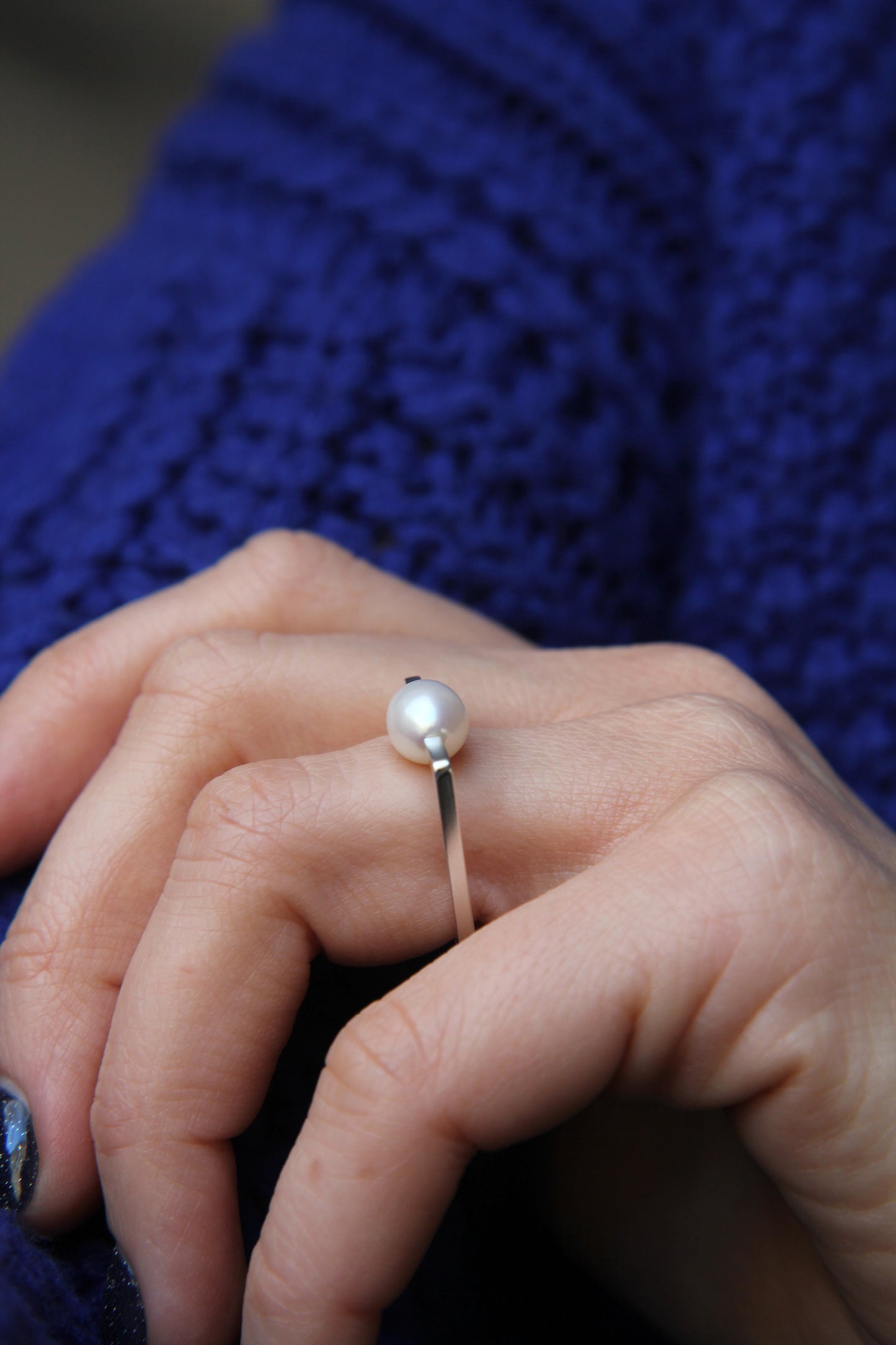 Fine Silver Square Ring with Pearl