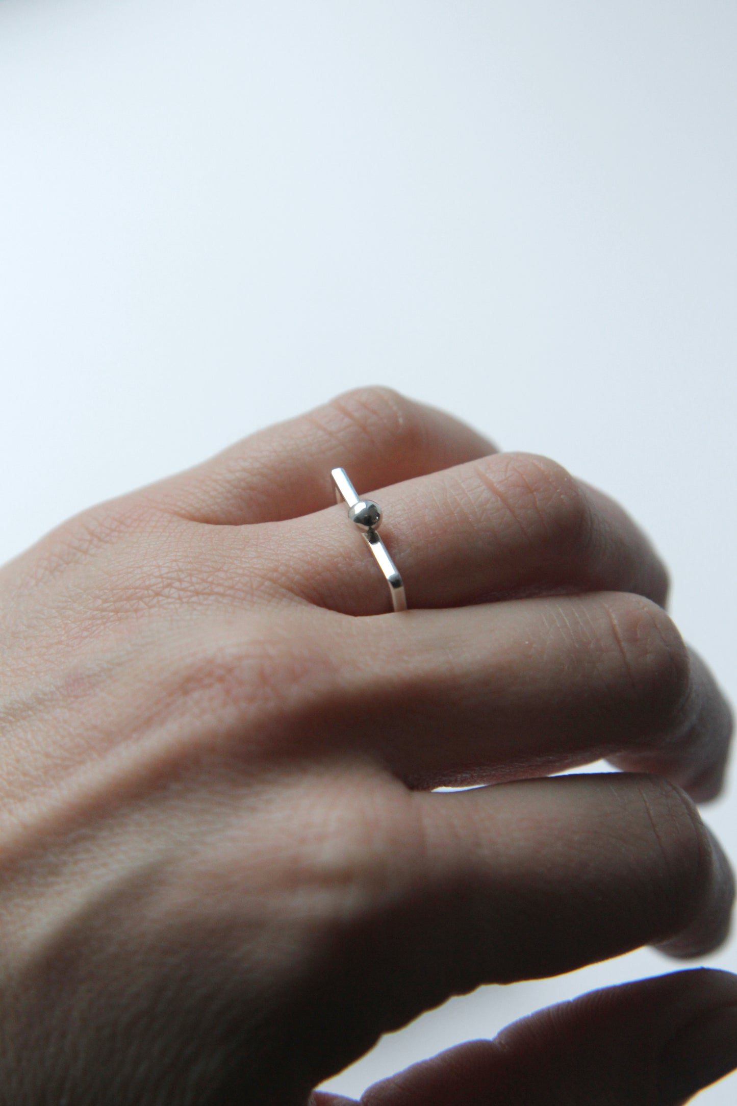 Fine Silver Square Ring With Bead