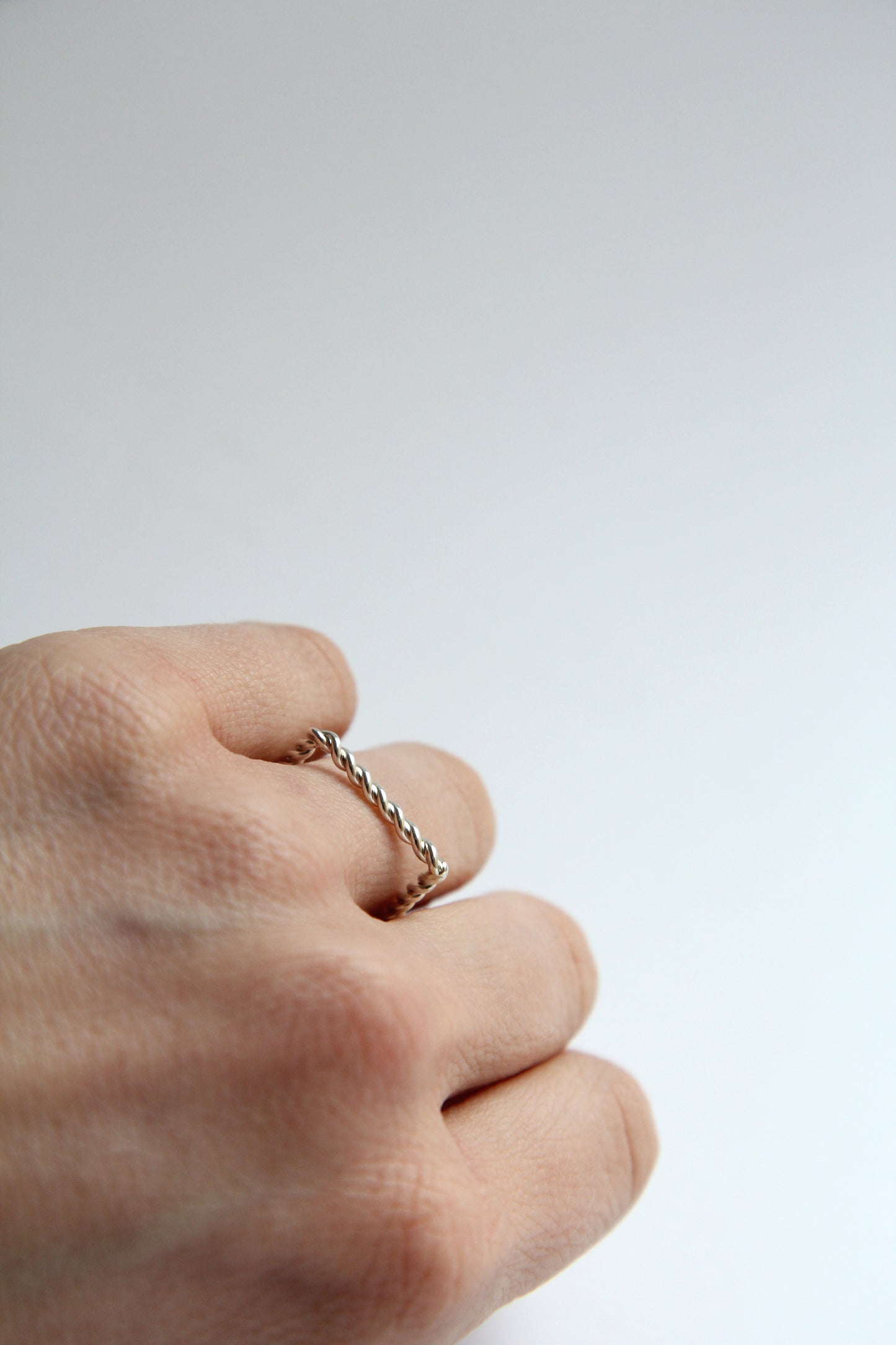 Fine Twisted Silver Square Ring