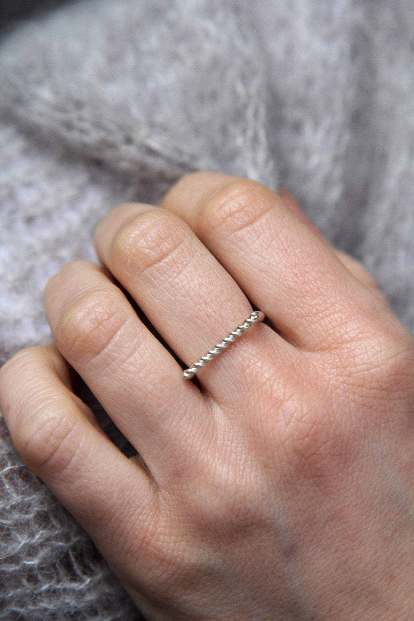 Fine Twisted Silver Square Ring