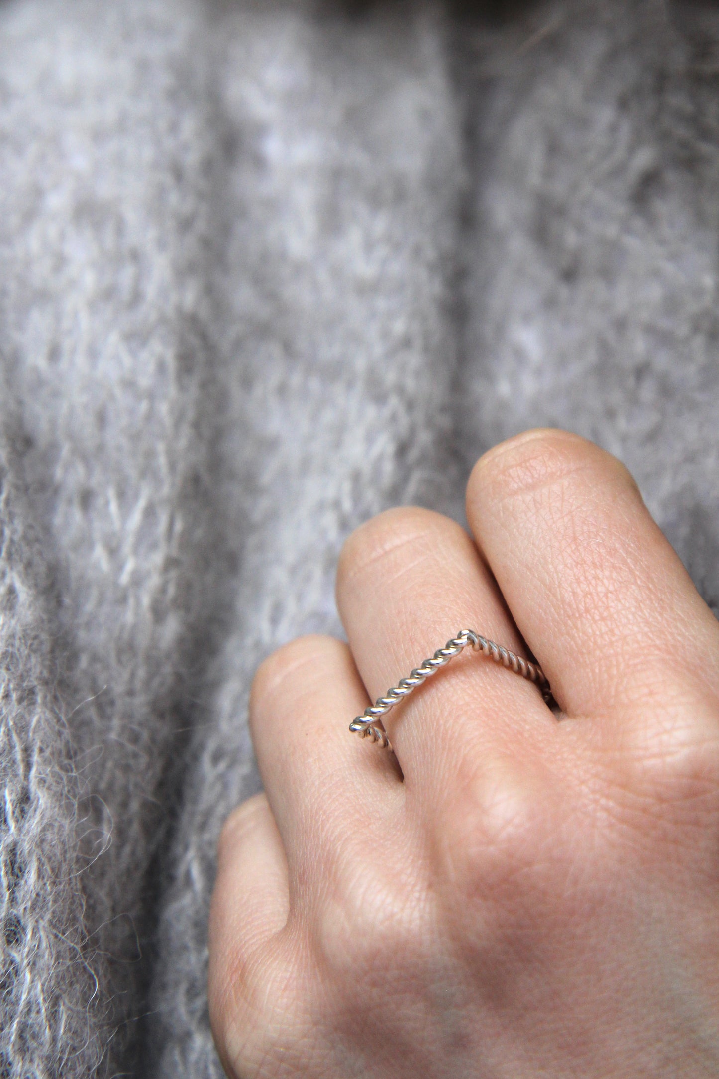 Fine Twisted Silver Square Ring