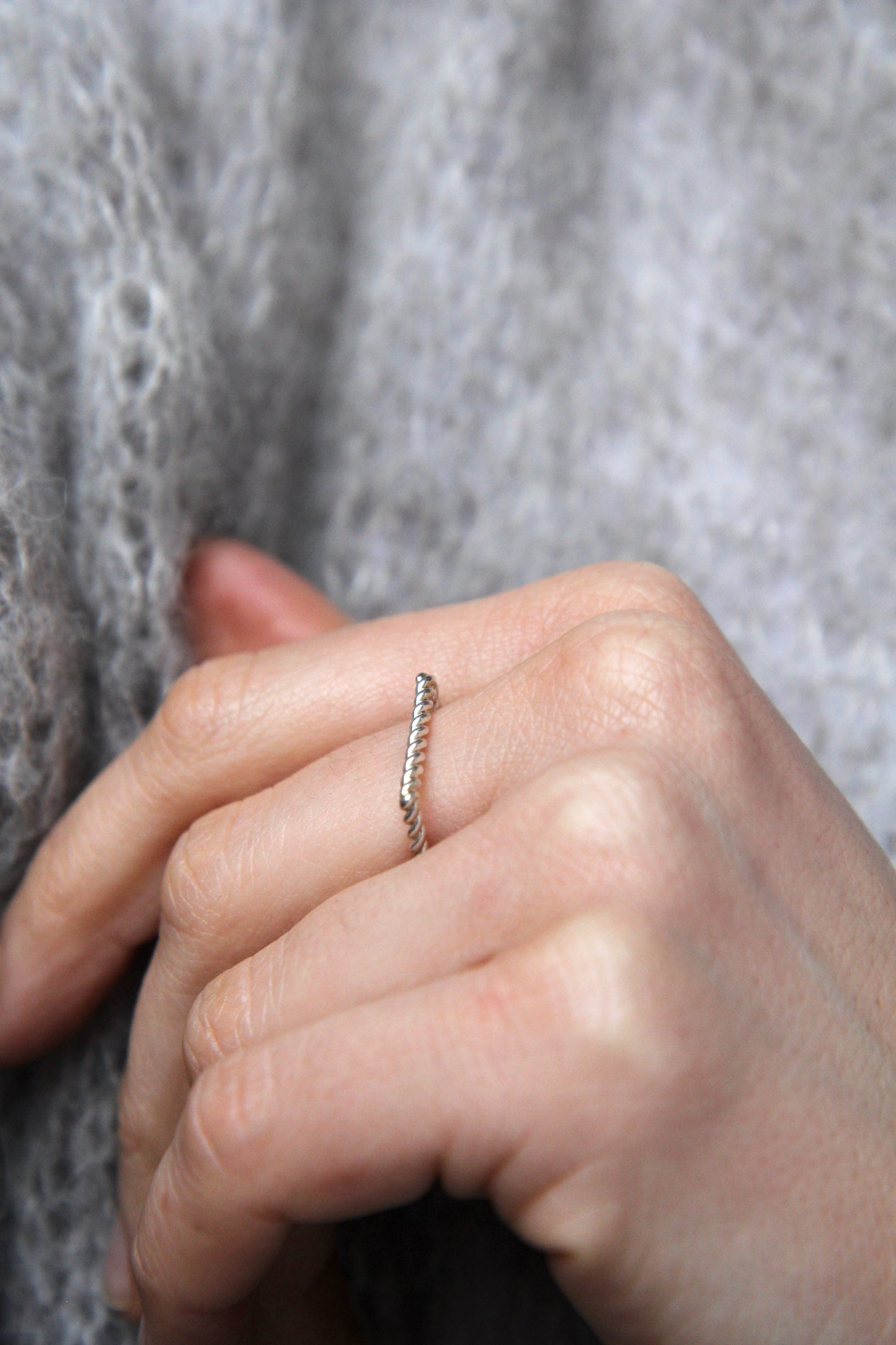 Fine Twisted Silver Square Ring