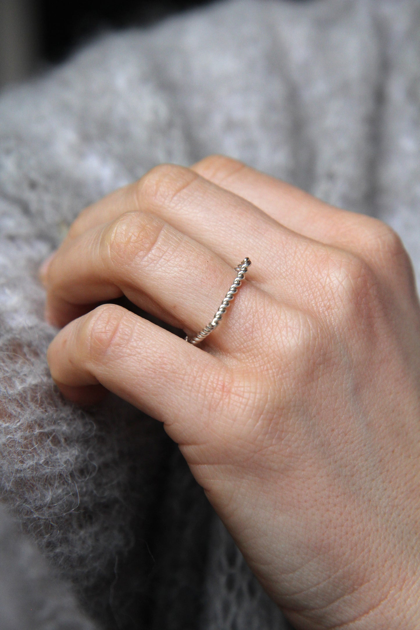 Fine Twisted Silver Square Ring