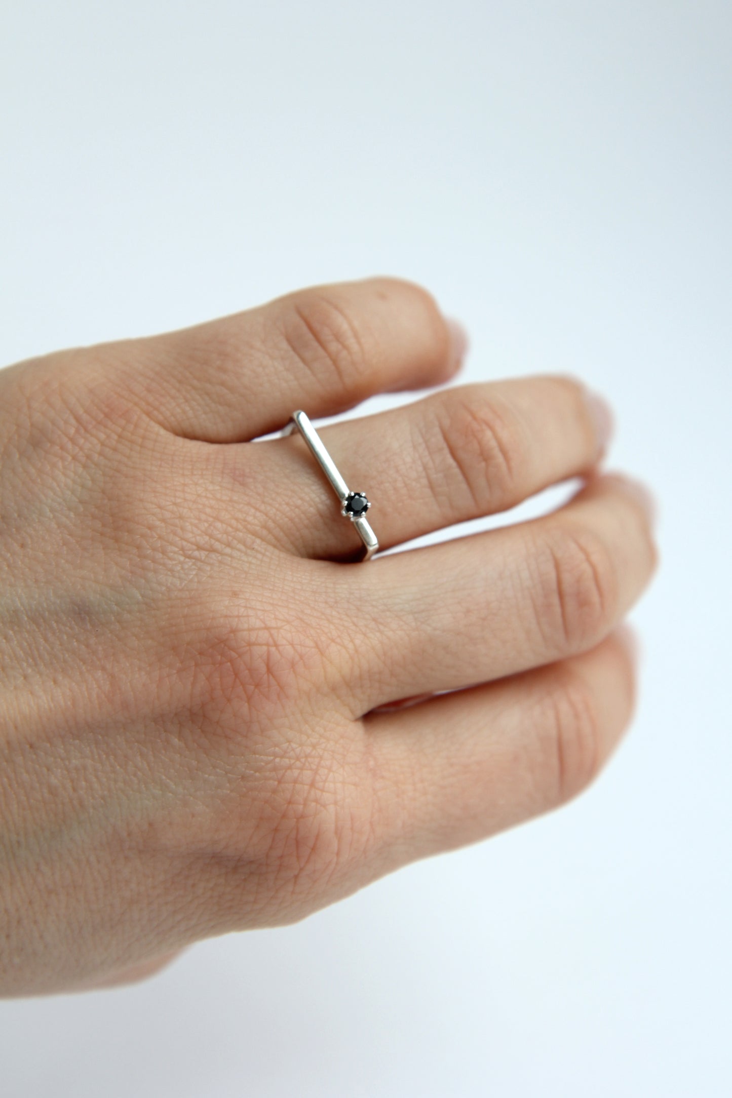 Fine Silver Square Ring with Zircon