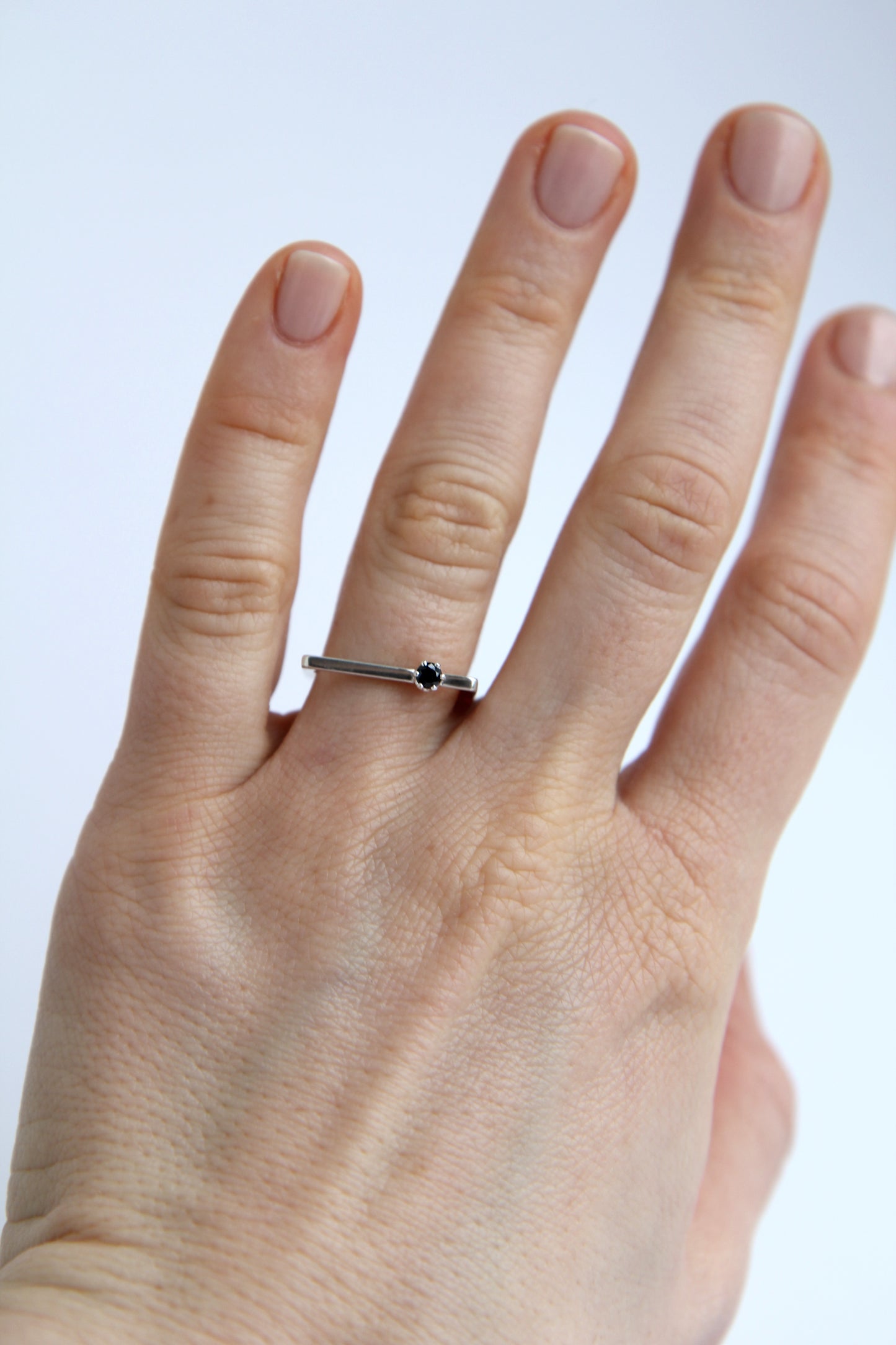 Fine Silver Square Ring with Zircon