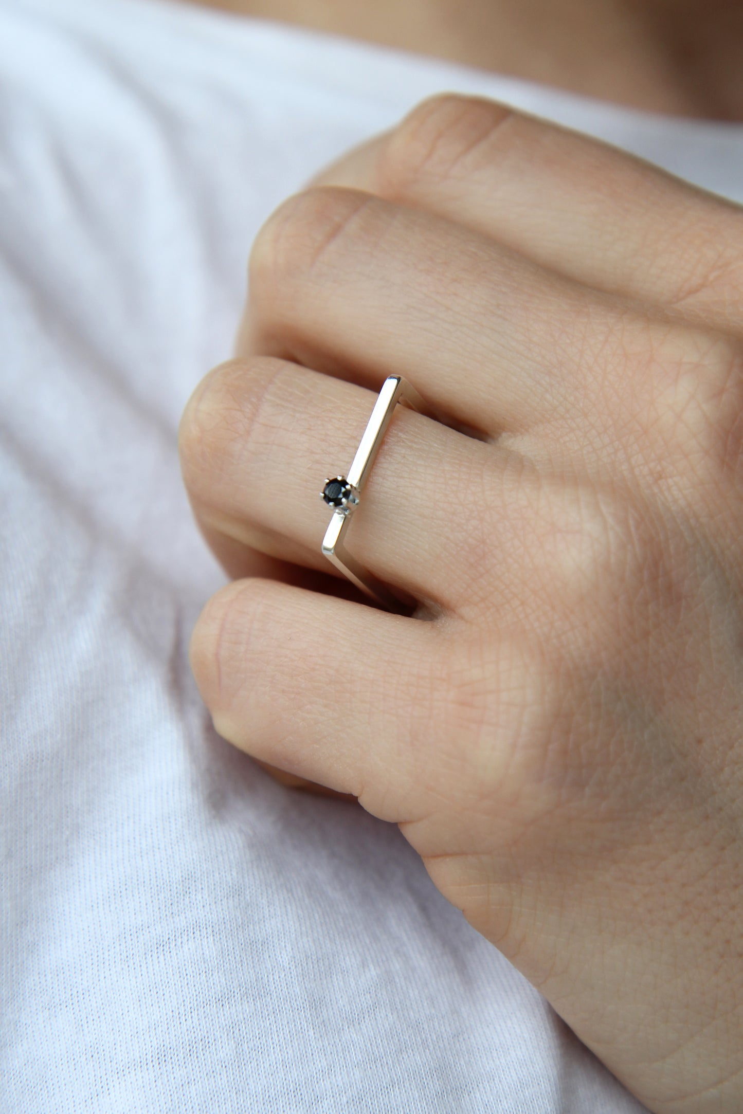 Fine Silver Square Ring with Zircon
