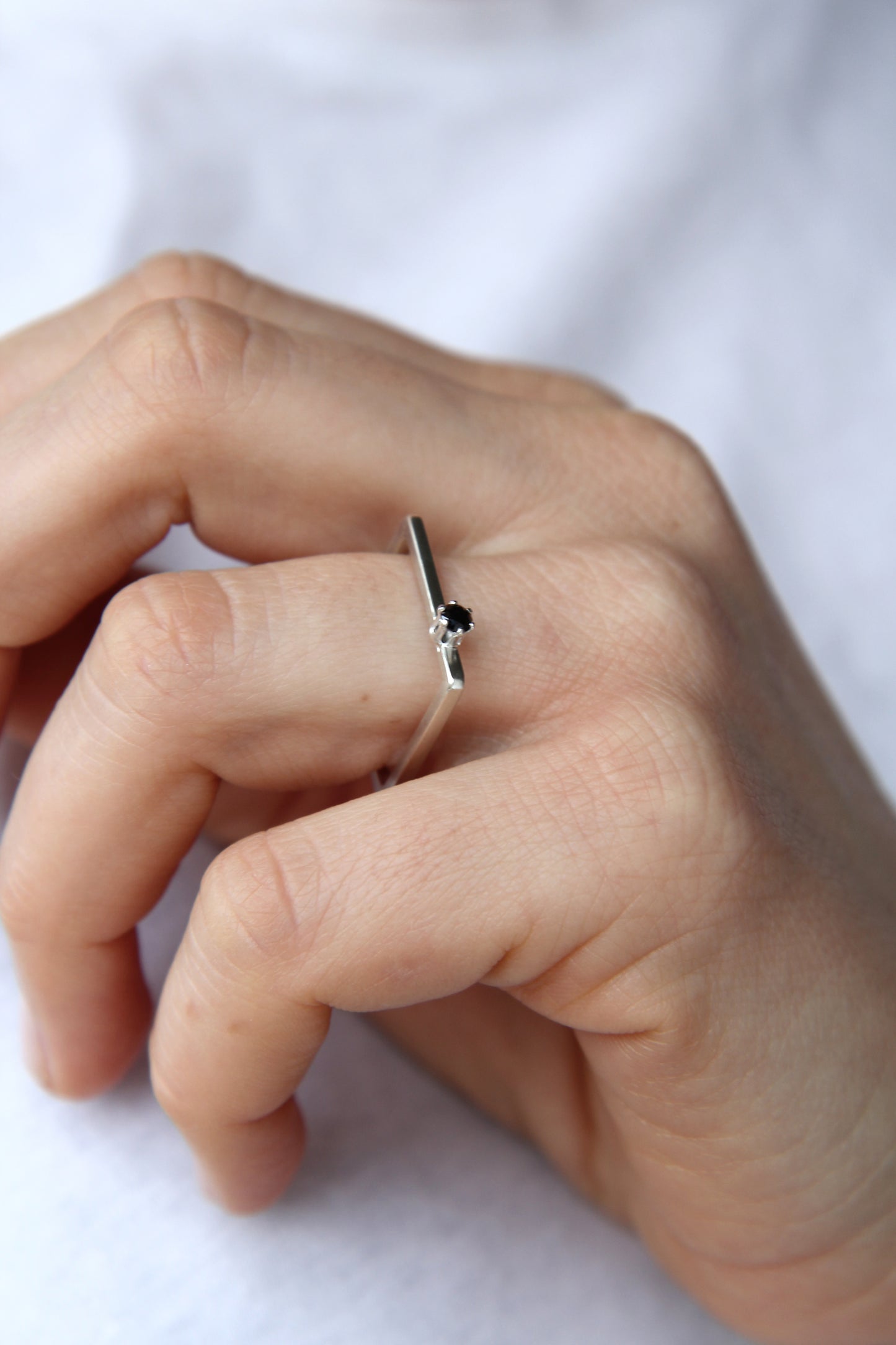 Fine Silver Square Ring with Zircon