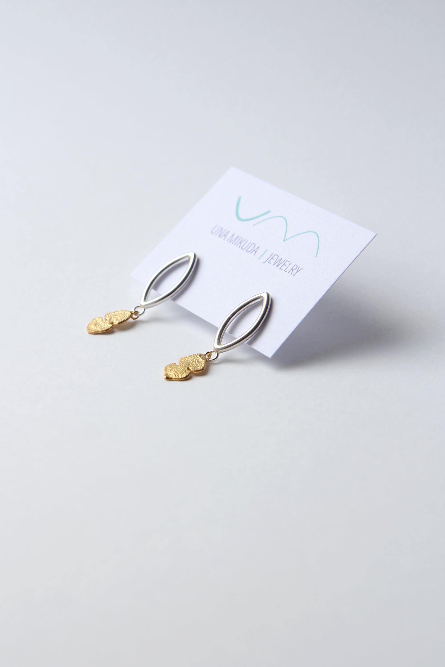 Botanical Silver Earrings with Gold-Plated Leaf