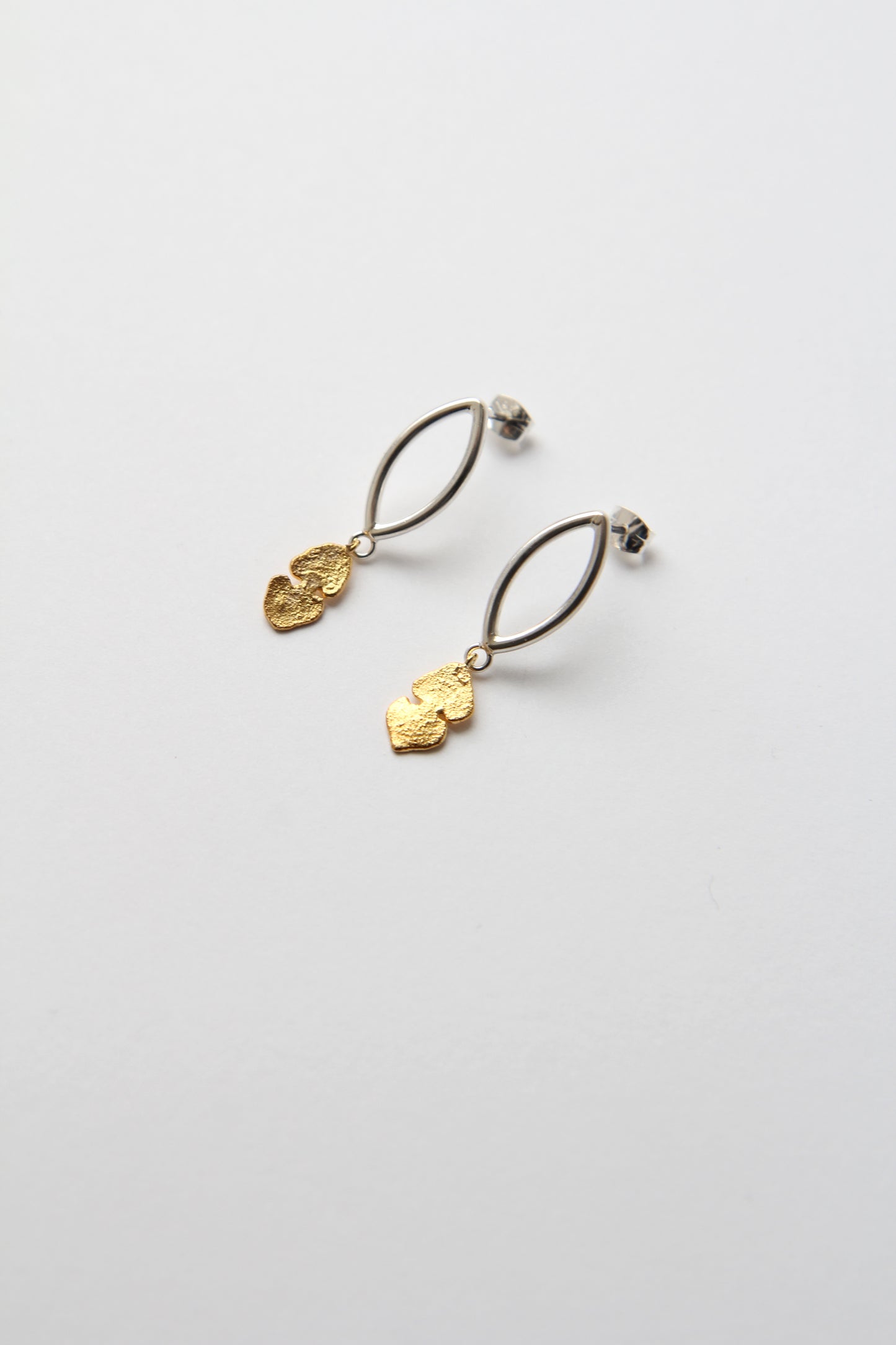 Botanical Silver Earrings with Gold-Plated Leaf