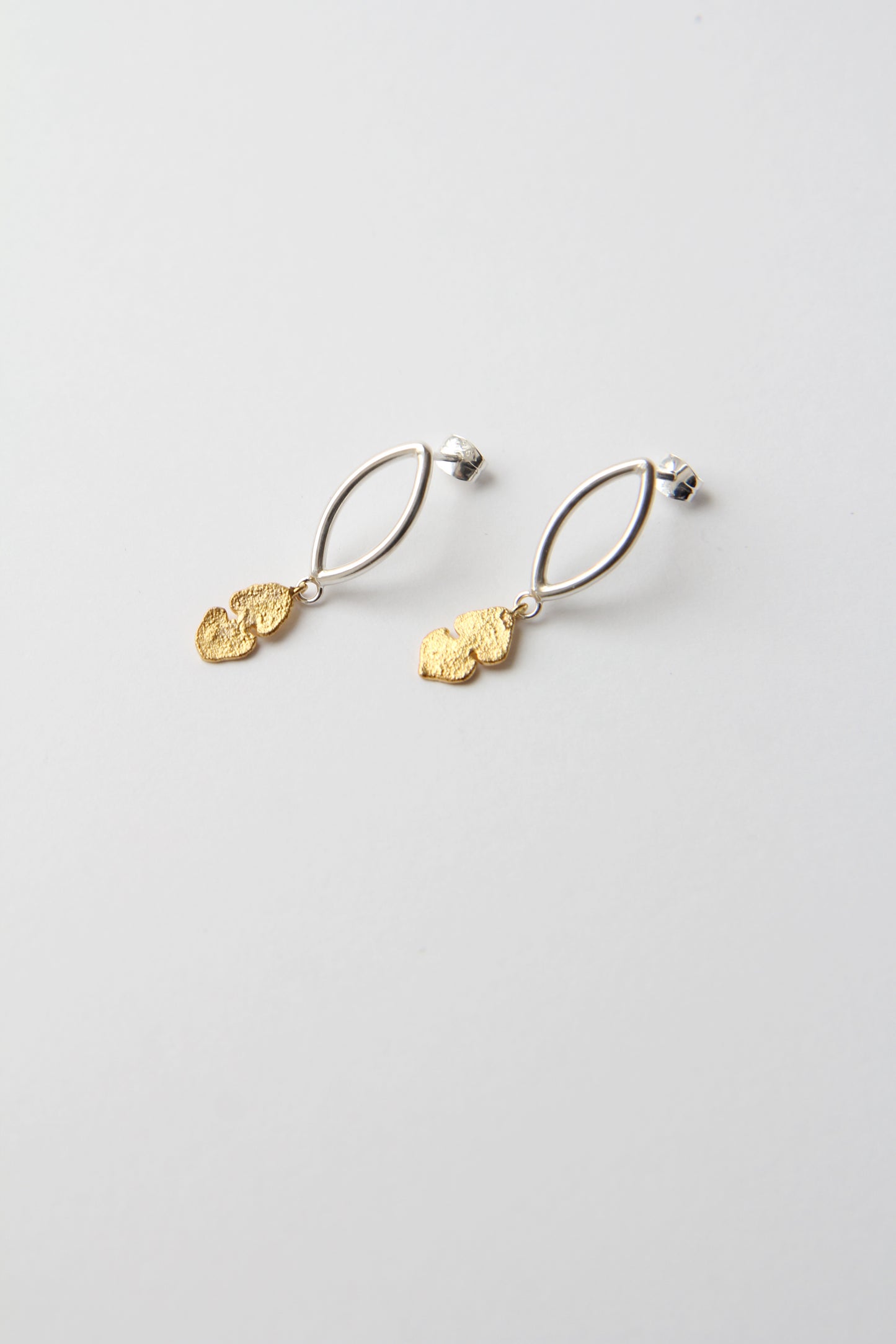 Botanical Silver Earrings with Gold-Plated Leaf