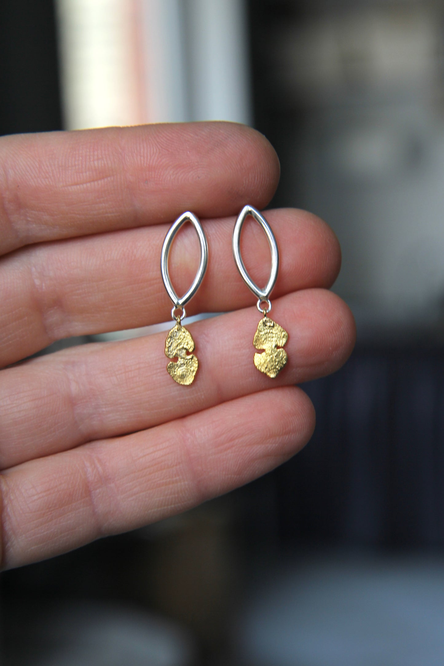 Botanical Silver Earrings with Gold-Plated Leaf