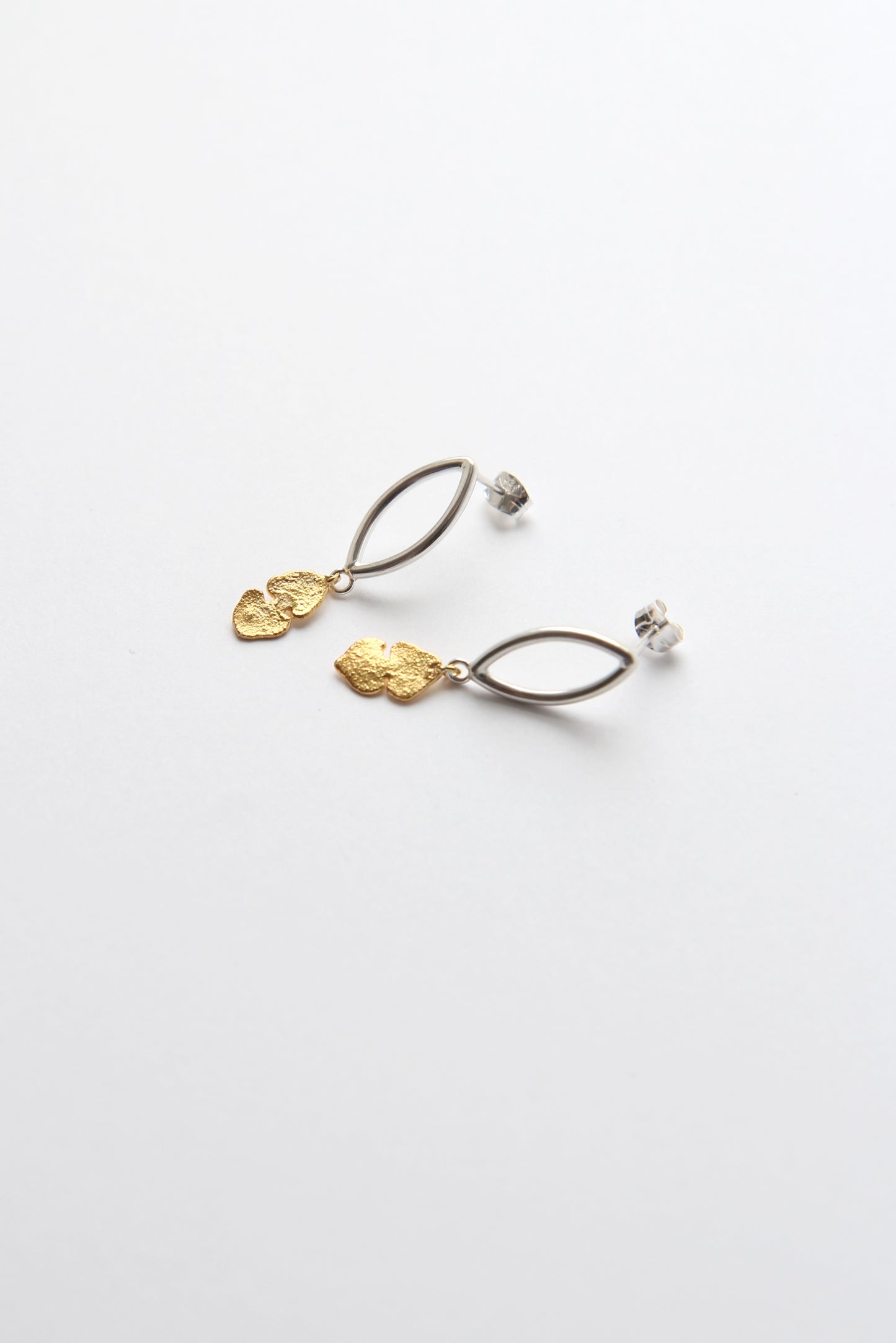 Botanical Silver Earrings with Gold-Plated Leaf