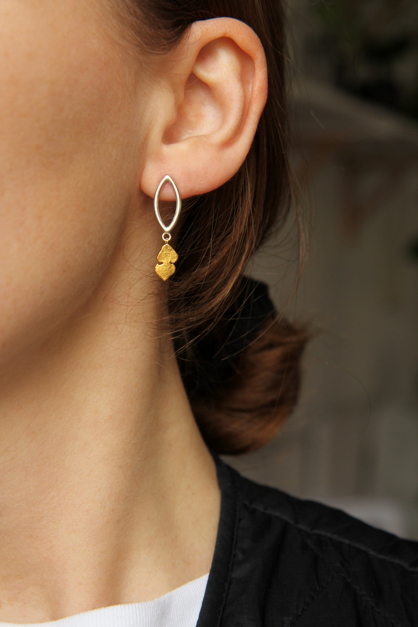 Botanical Silver Earrings with Gold-Plated Leaf