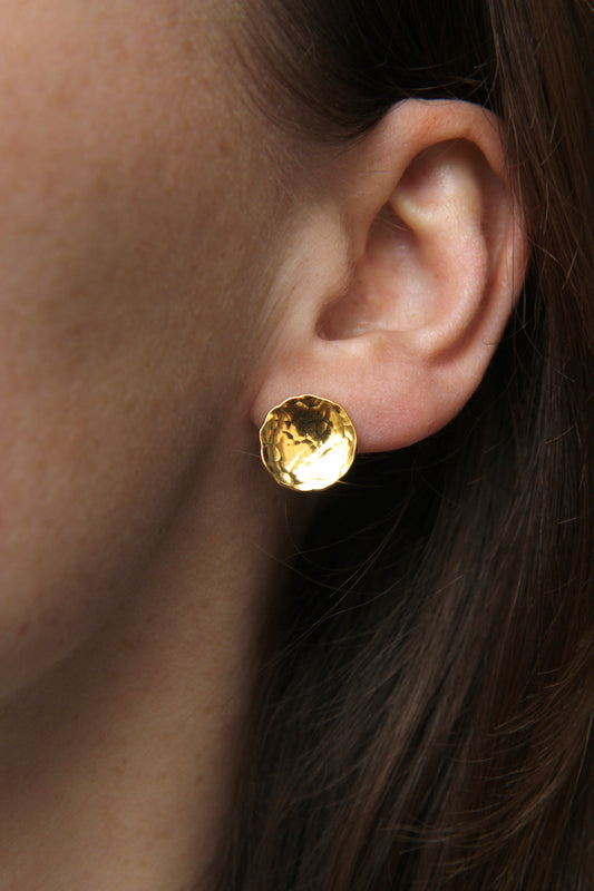 Gold-plated Hammered Circle Silver Earrings