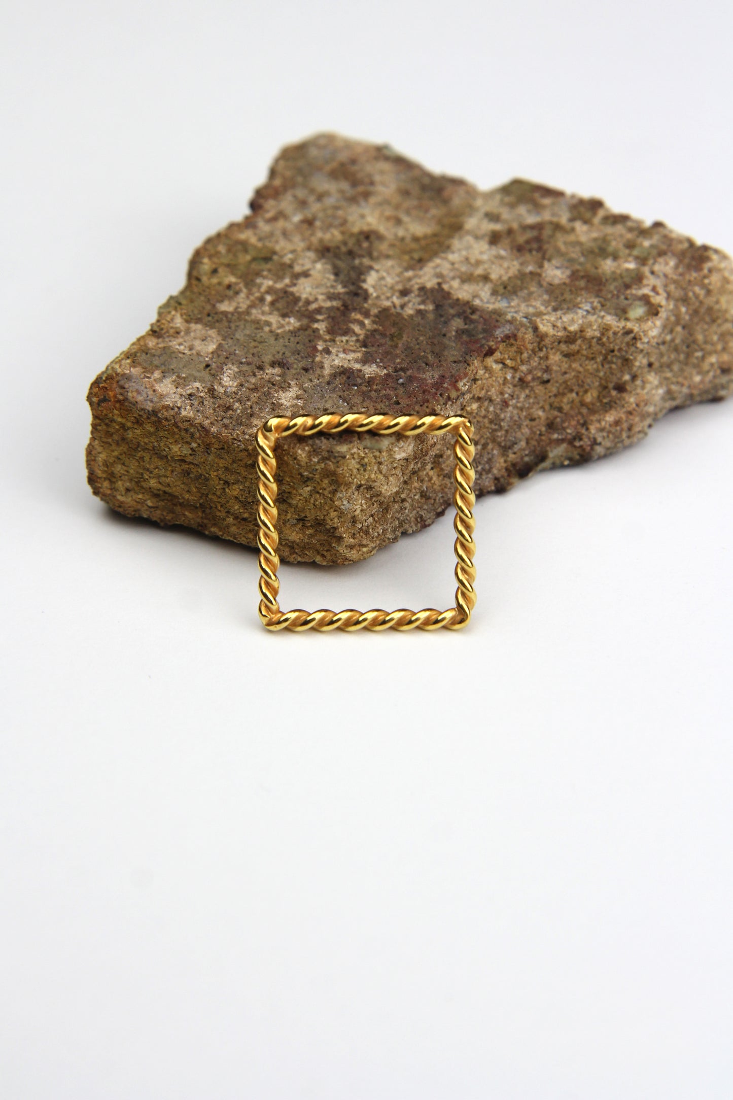Fine Gold-plated Twisted Silver Square Ring