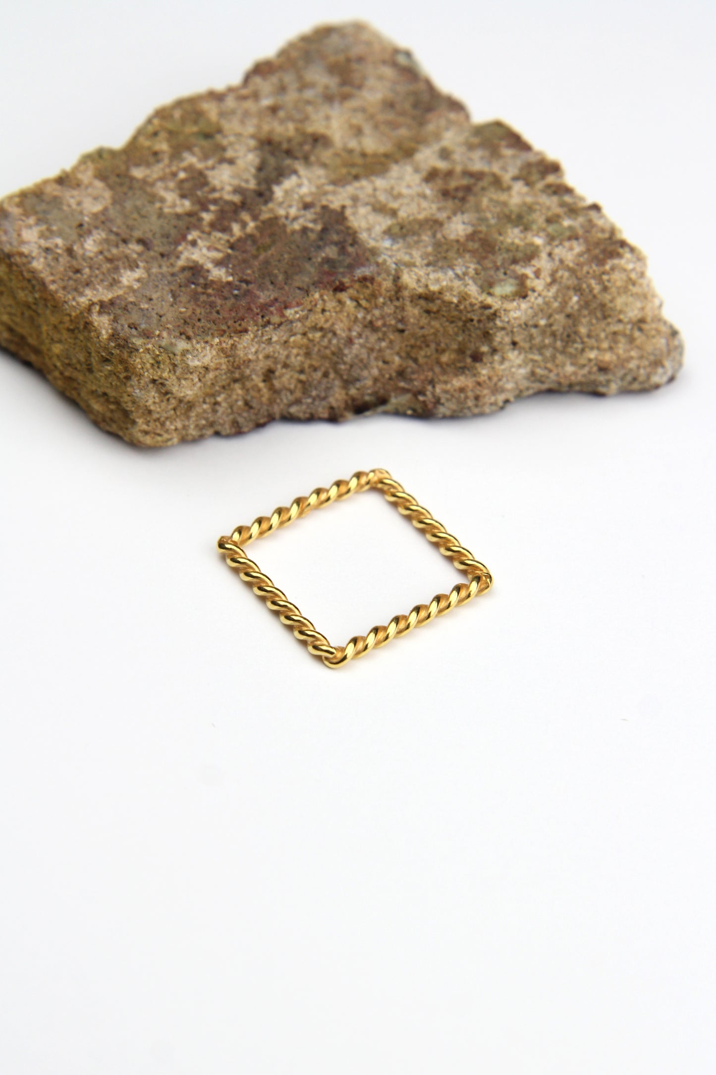 Fine Gold-plated Twisted Silver Square Ring