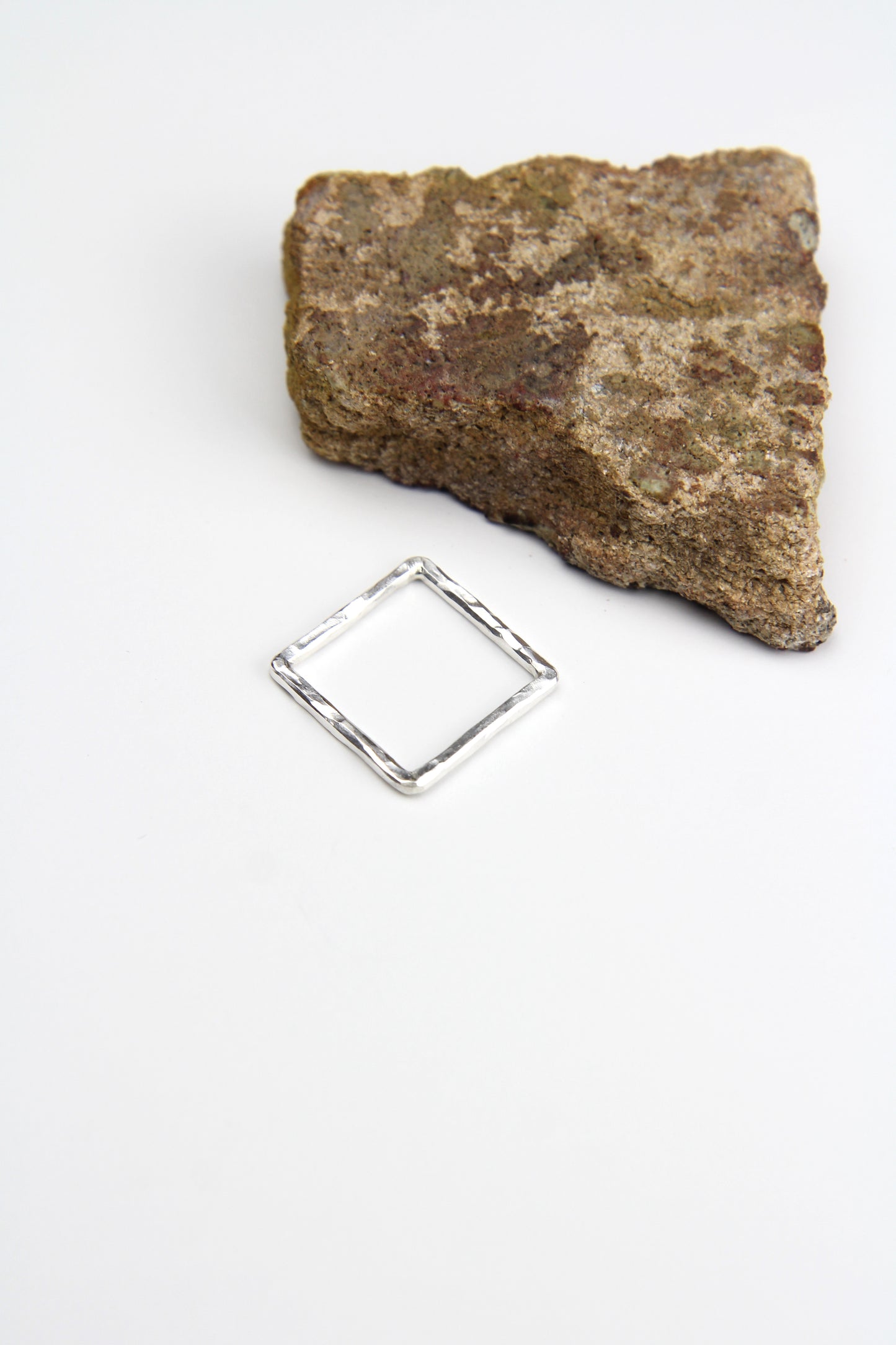 Fine Hammered Silver Square Ring