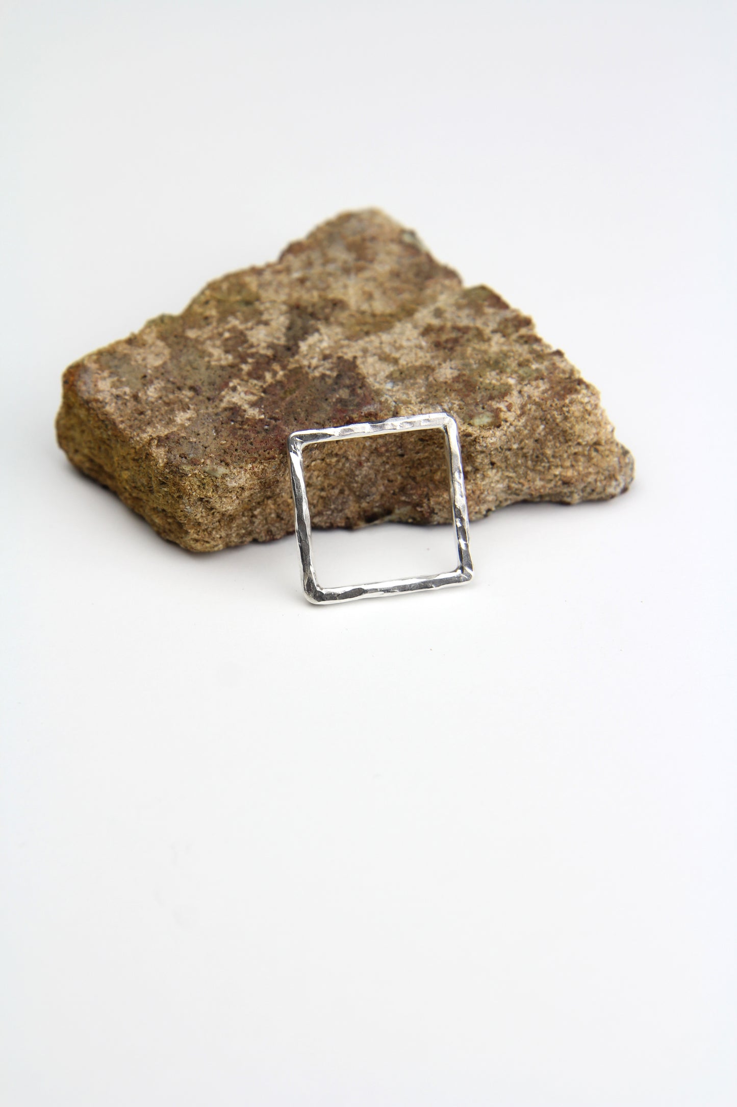 Fine Hammered Silver Square Ring