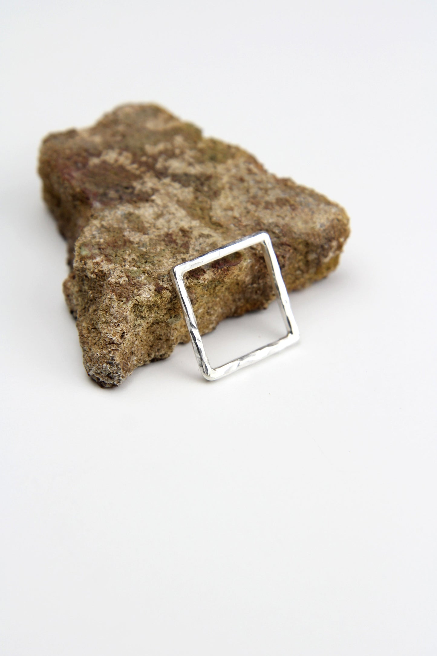 Fine Hammered Silver Square Ring