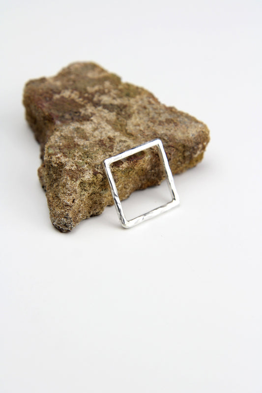 Fine Hammered Silver Square Ring