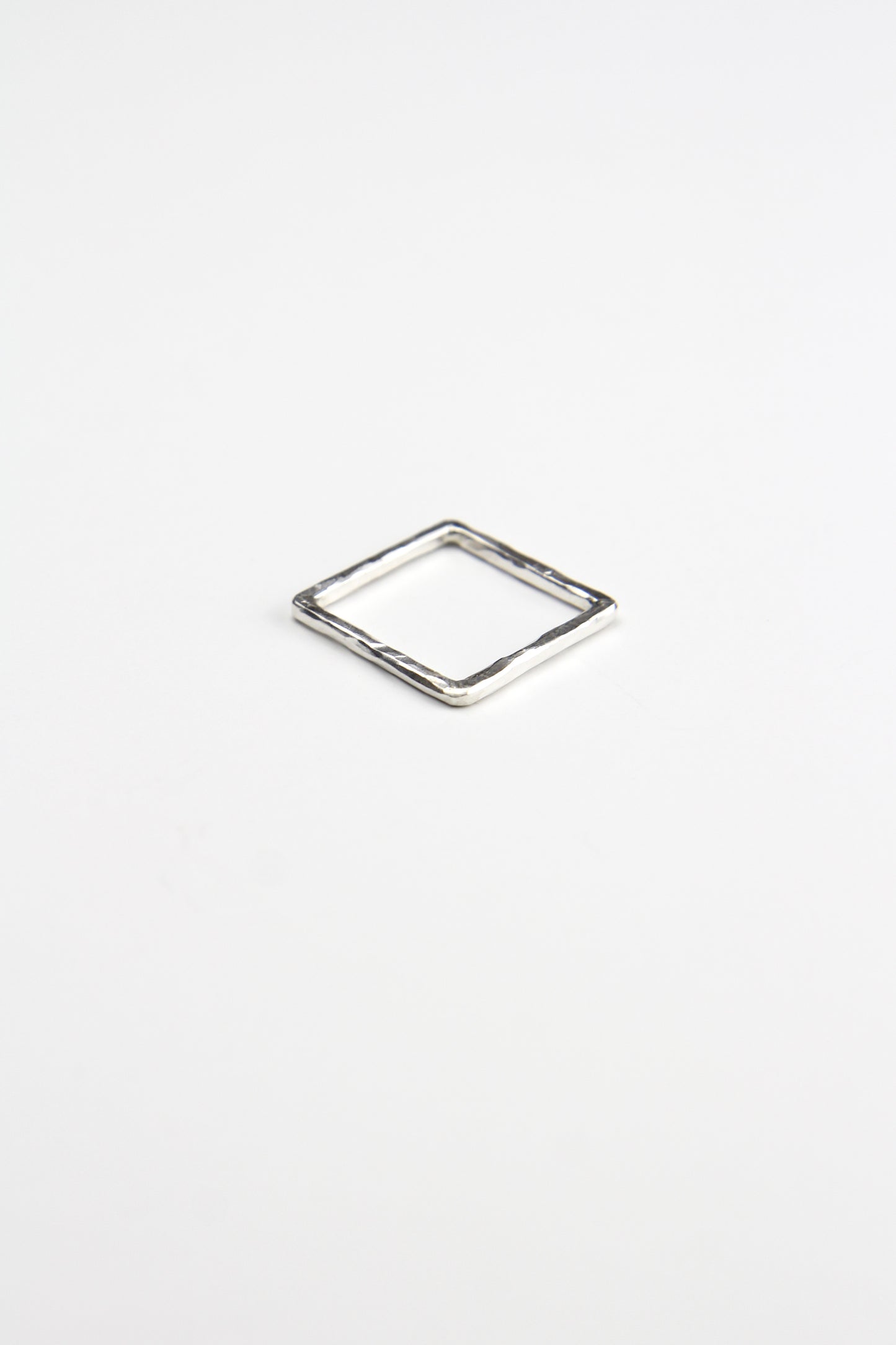 Fine Hammered Silver Square Ring