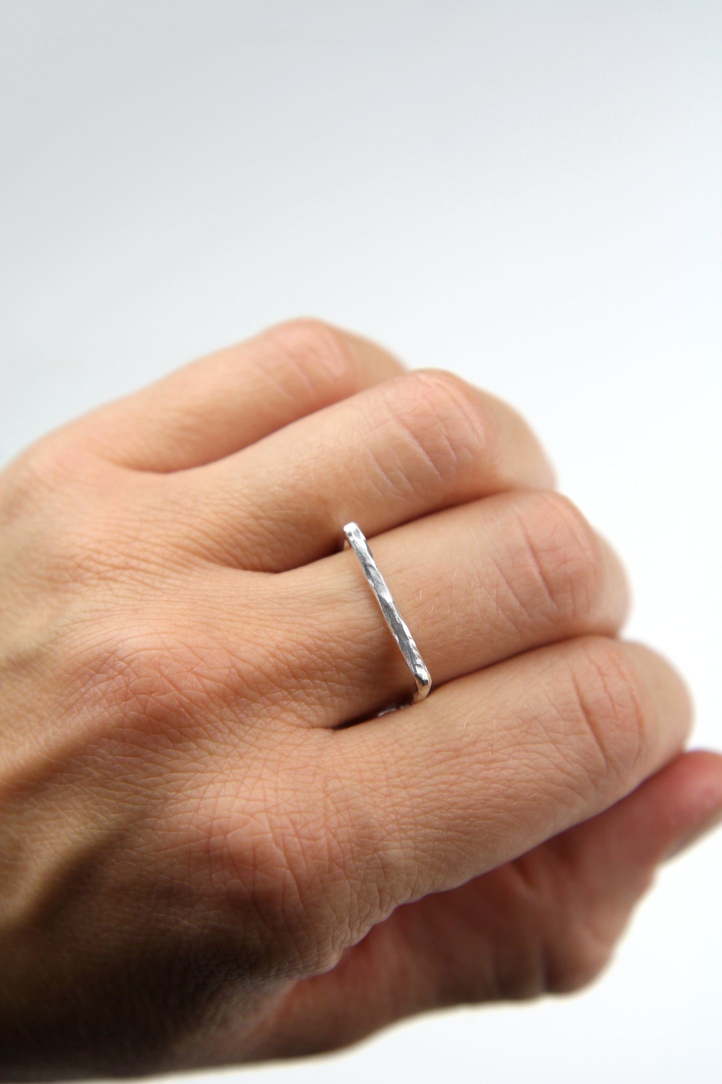 Fine Hammered Silver Square Ring