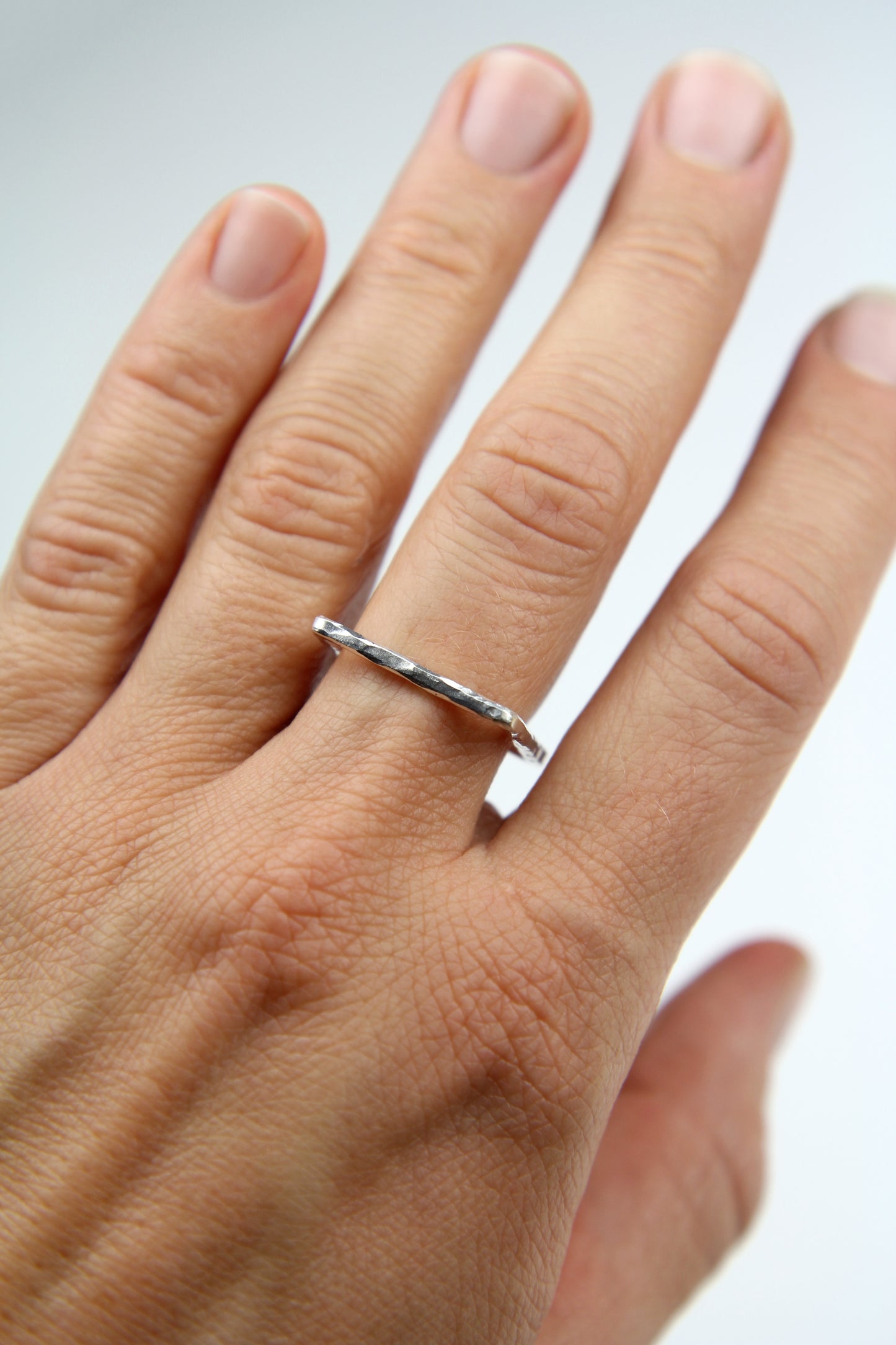 Fine Hammered Silver Square Ring