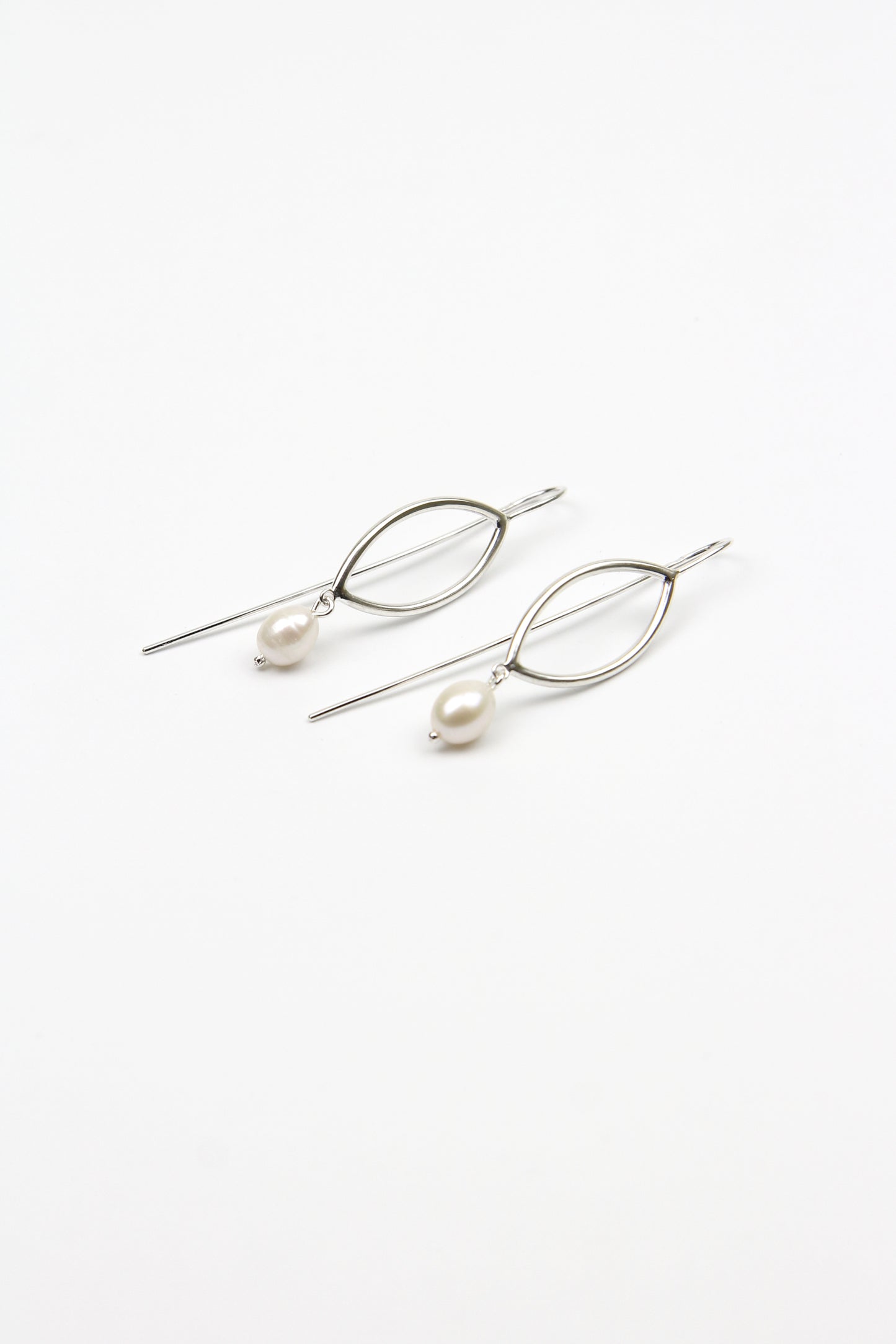 Botanical Silver Hook Earrings With Pearl