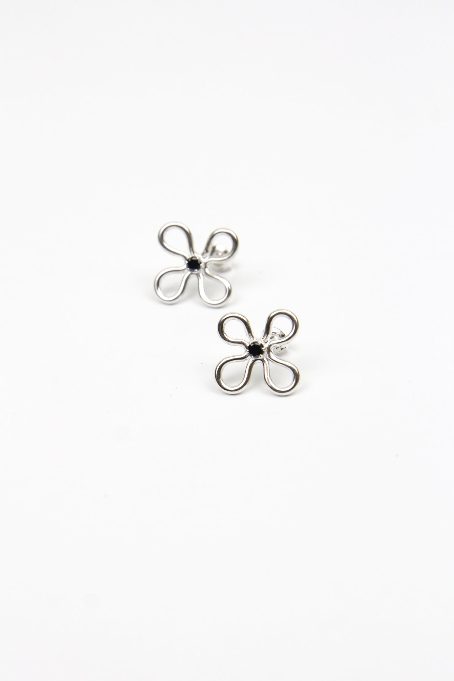 Silver Clover Earrings With Zircon