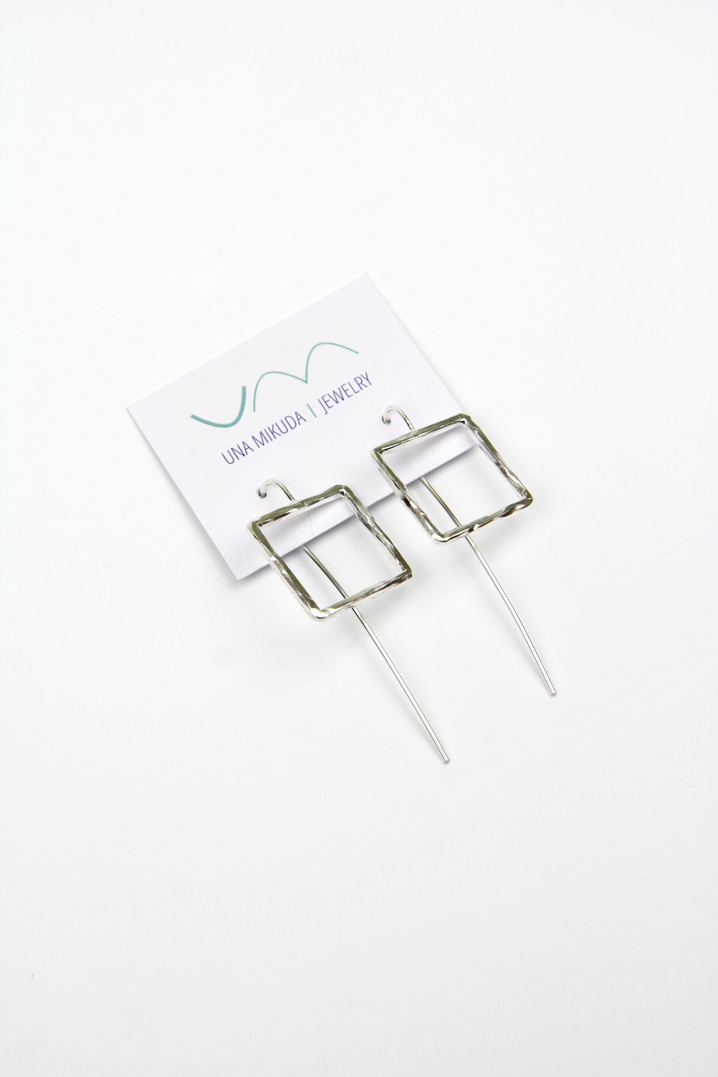 Hammered Square Silver Hook Earrings