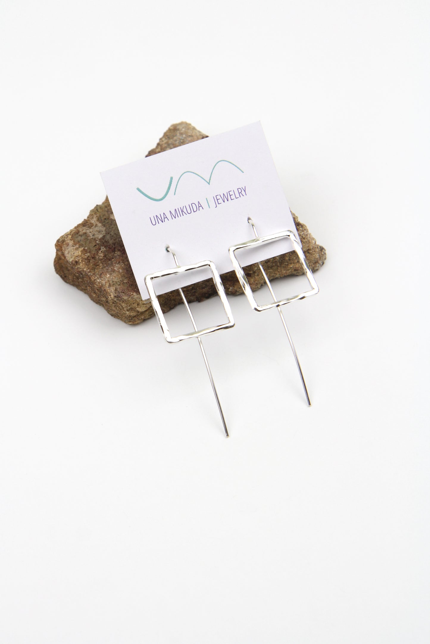 Hammered Square Silver Hook Earrings