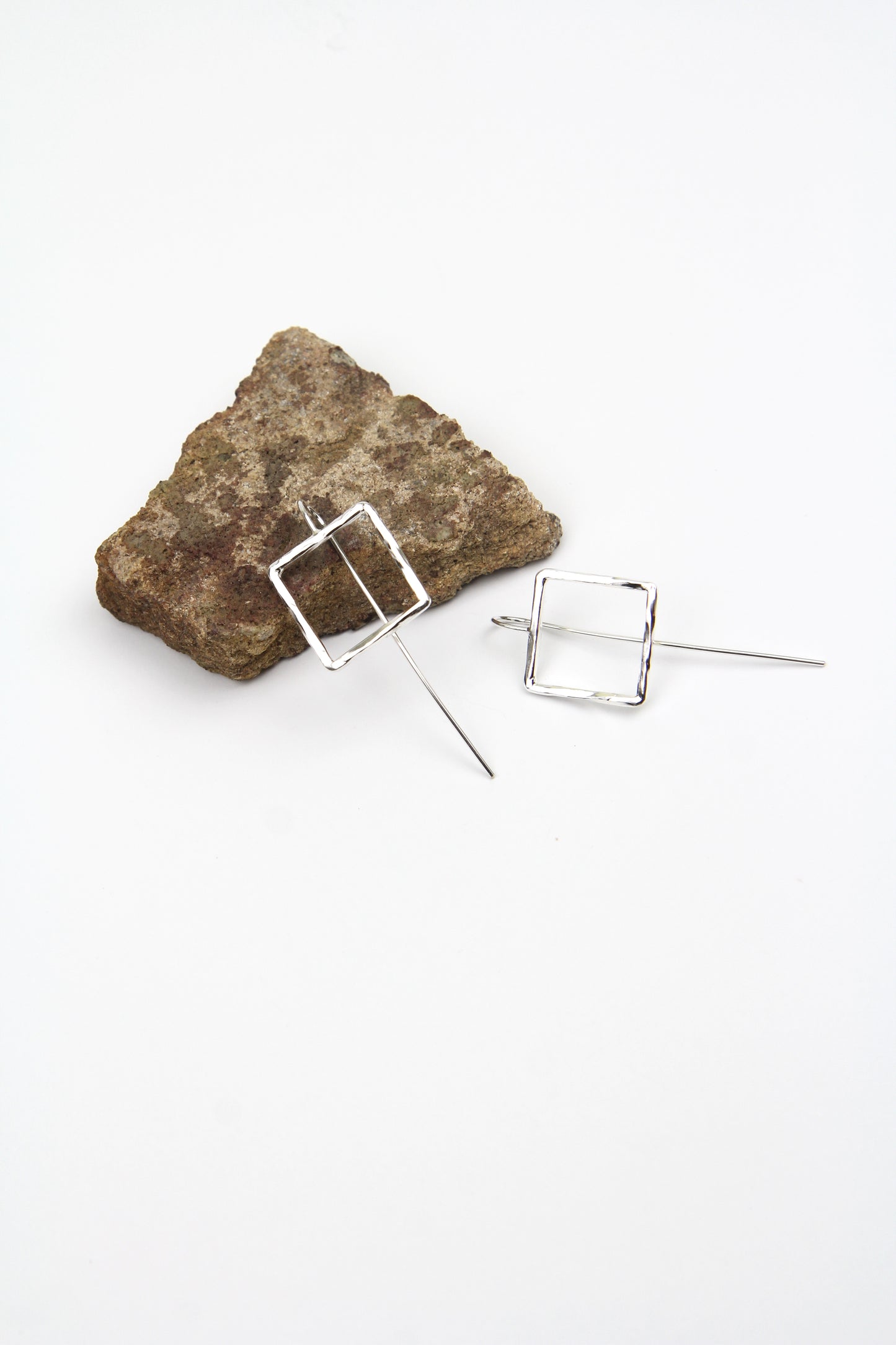 Hammered Square Silver Hook Earrings