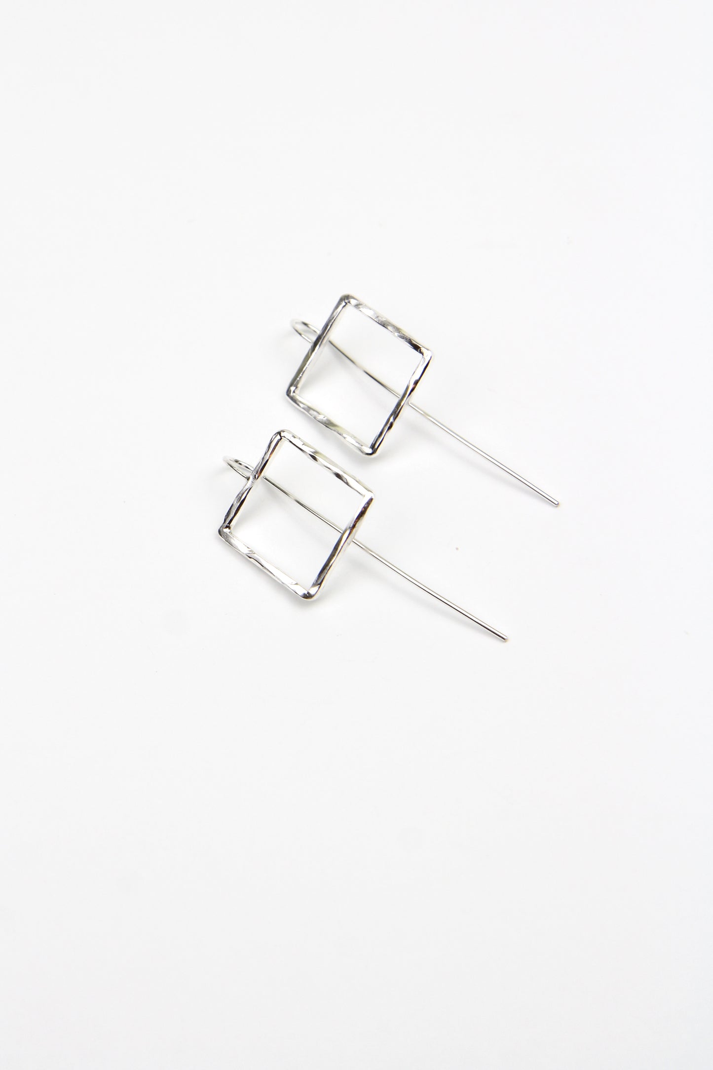 Hammered Square Silver Hook Earrings