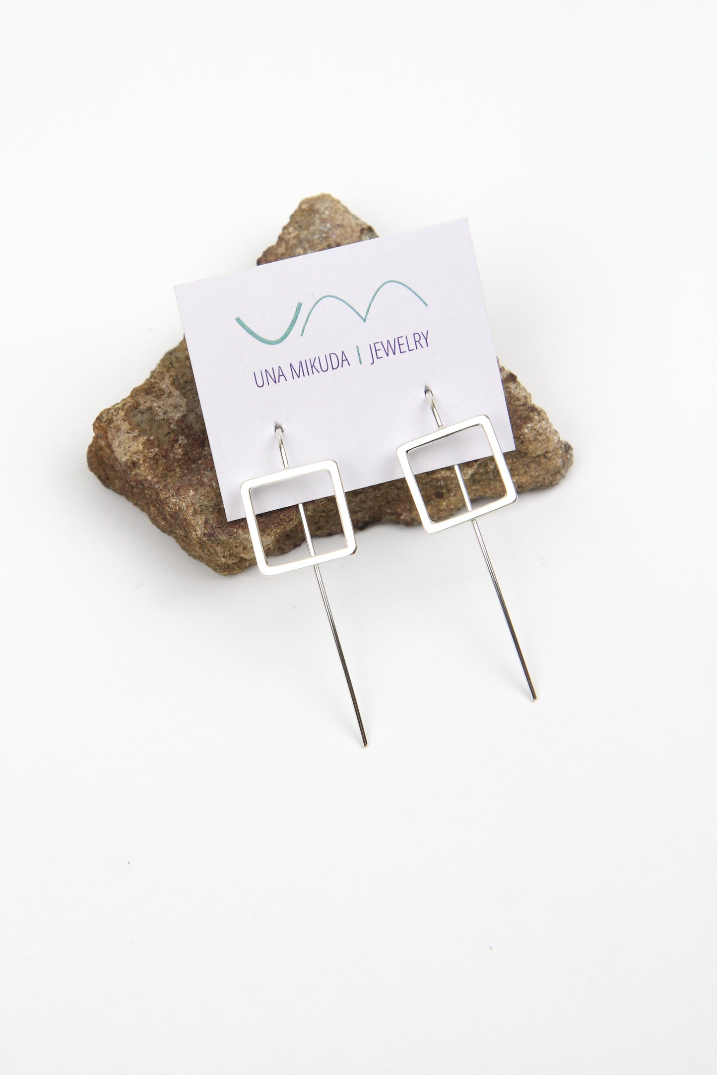 Square Silver Hook Earrings - small