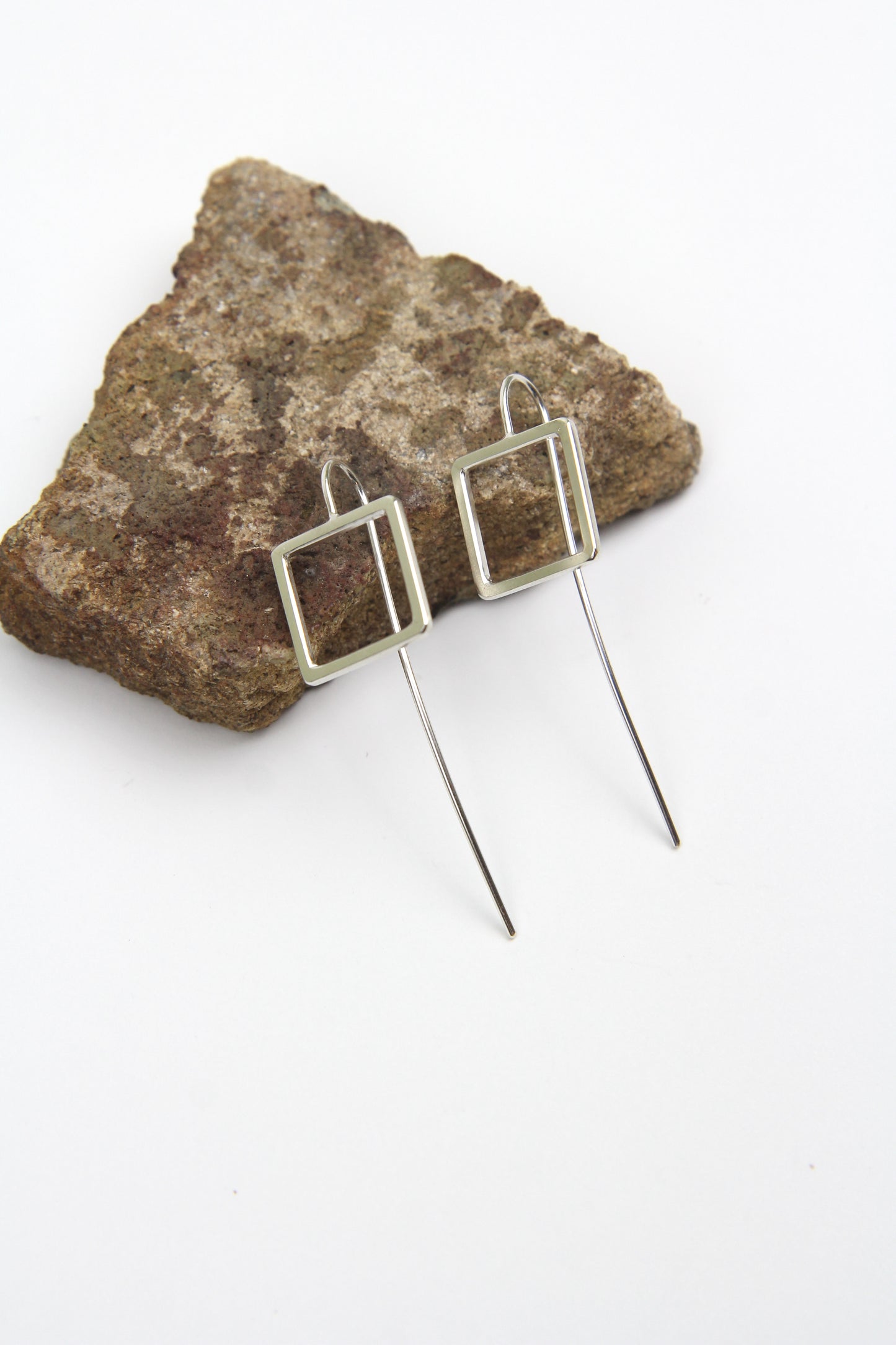 Square Silver Hook Earrings - small