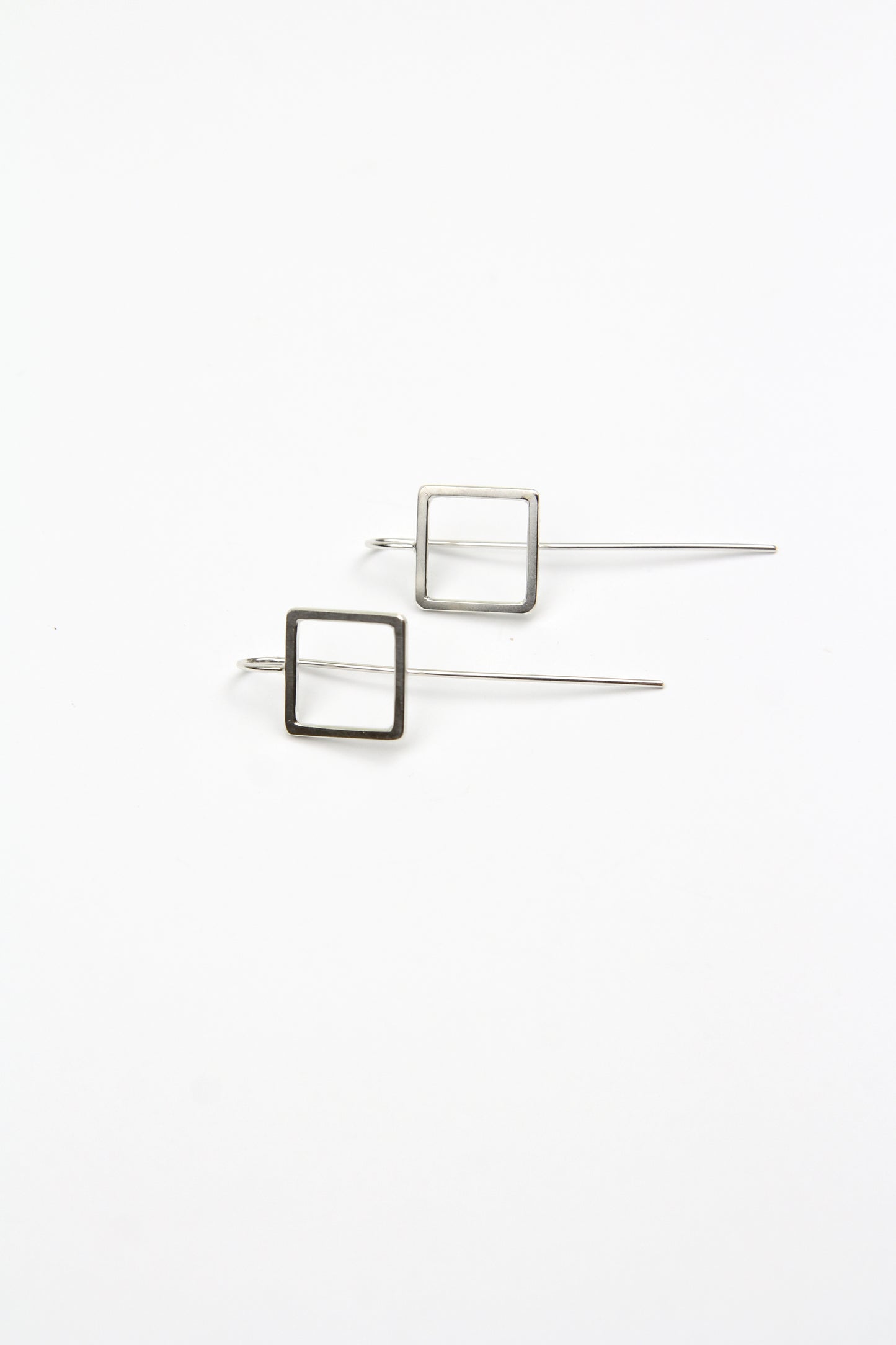 Square Silver Hook Earrings - small