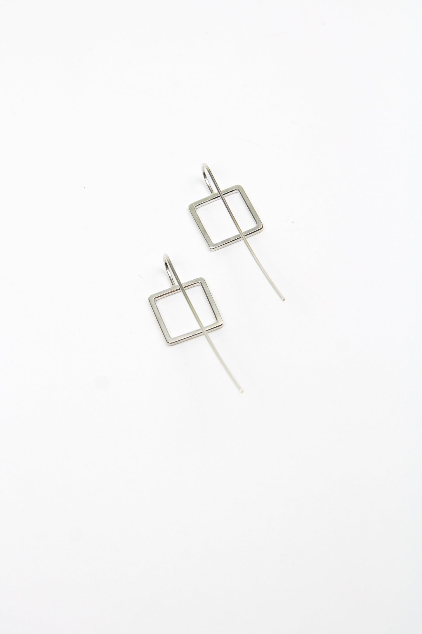 Square Silver Hook Earrings - small
