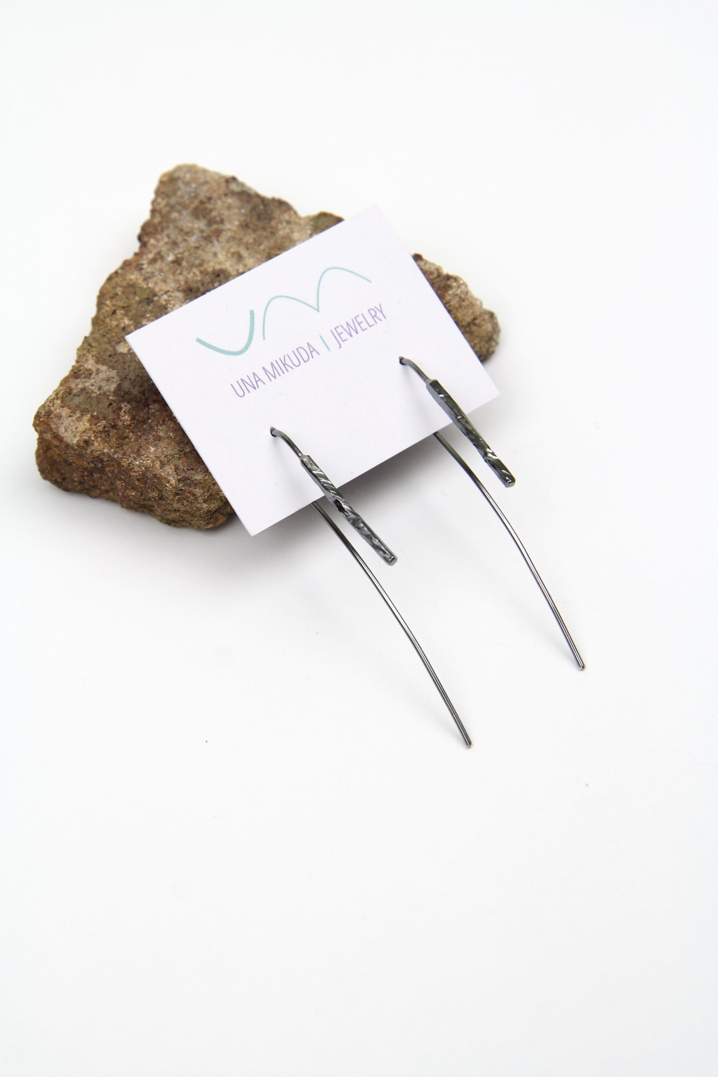 Sleek Line Black Silver Hook Earrings