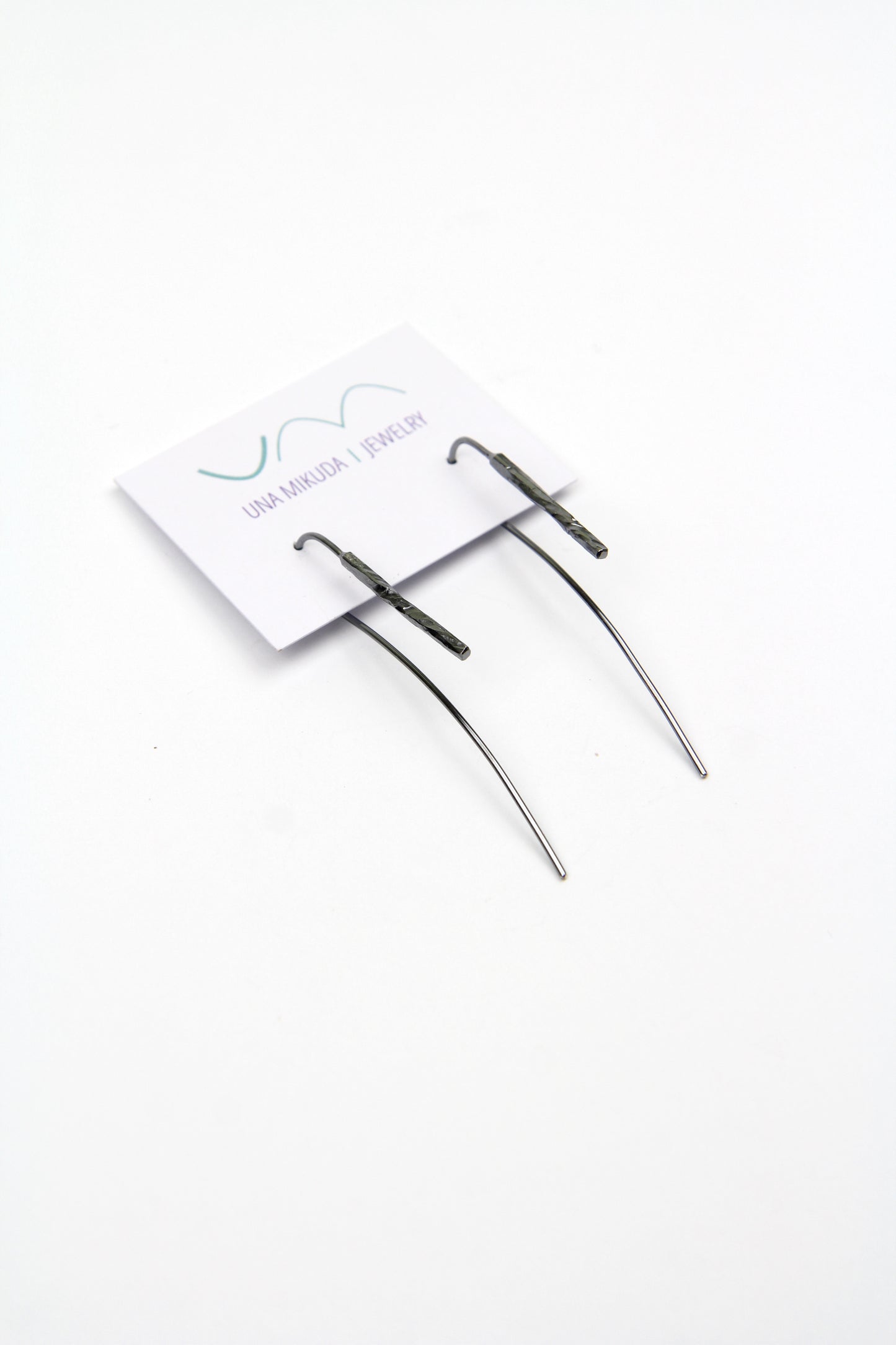 Sleek Line Black Silver Hook Earrings