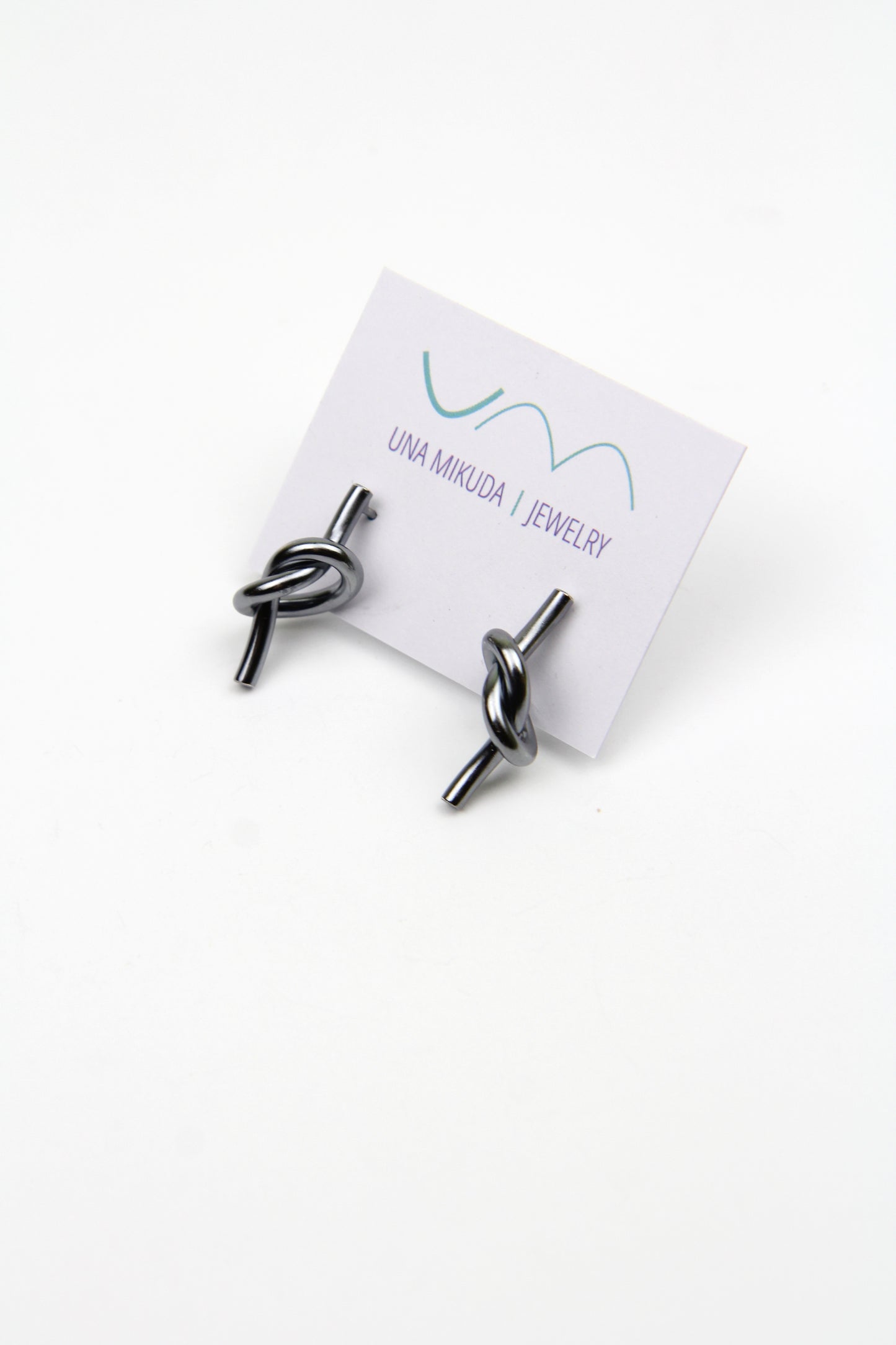 Black Silver Knot Earrings - medium