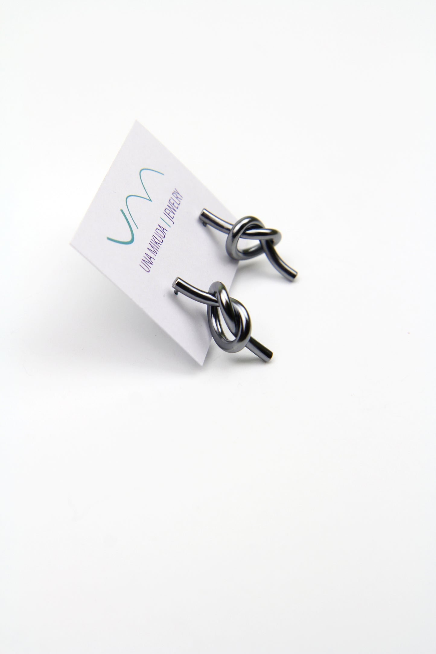 Black Silver Knot Earrings - medium