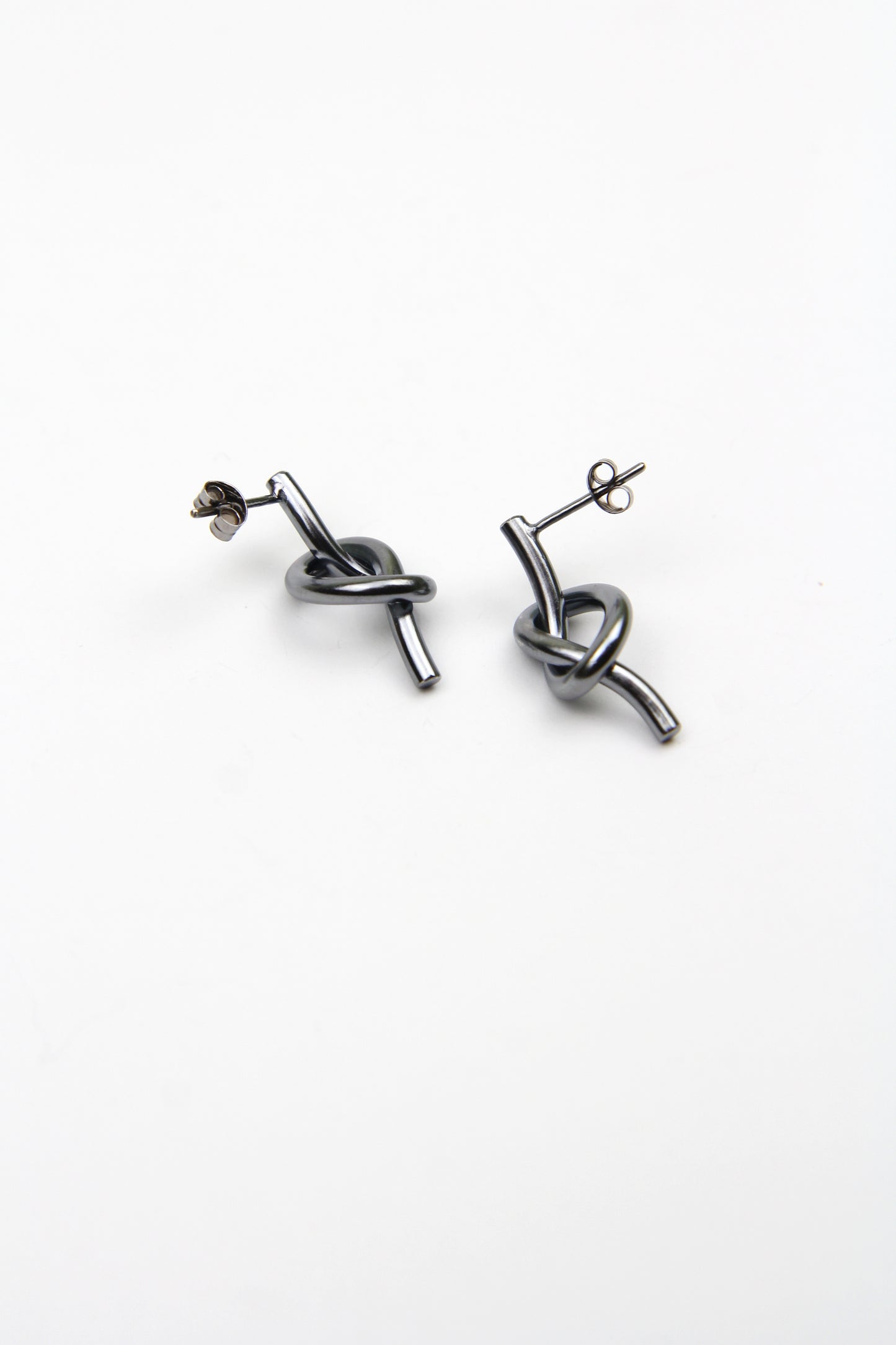 Black Silver Knot Earrings - medium