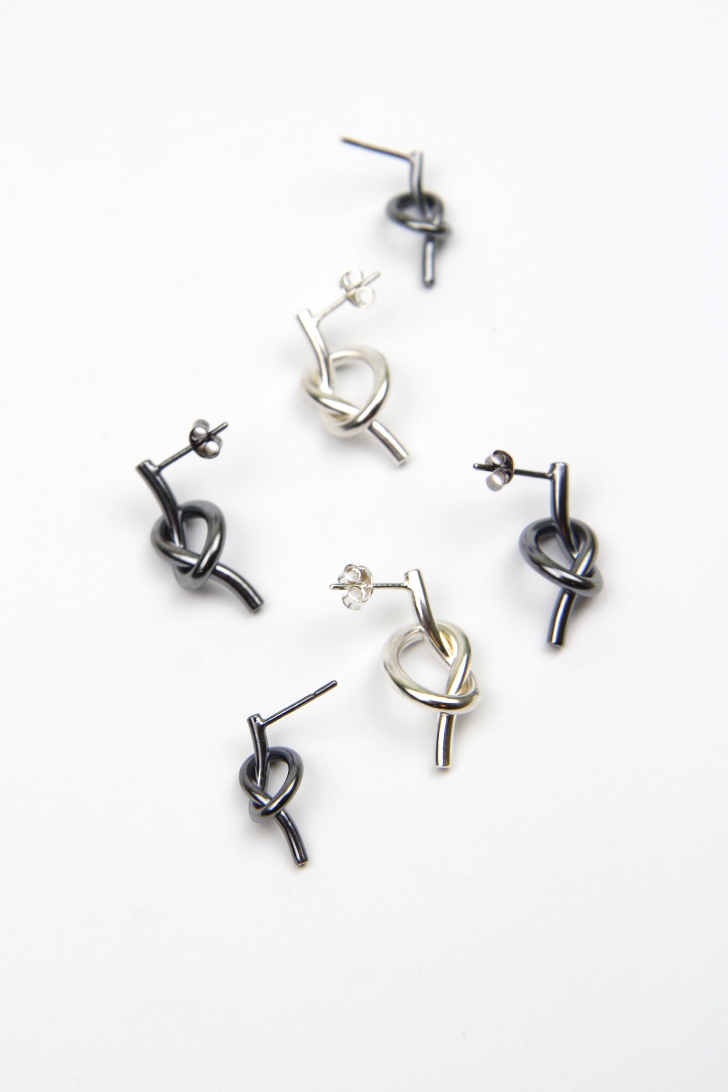 Black Silver Knot Earrings - medium