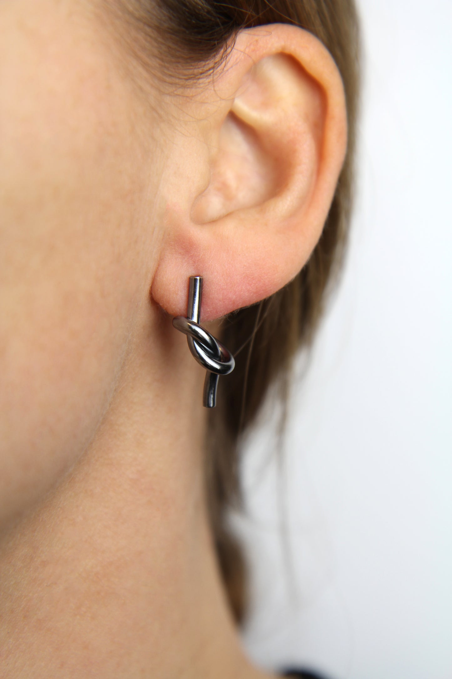 Black Silver Knot Earrings - medium
