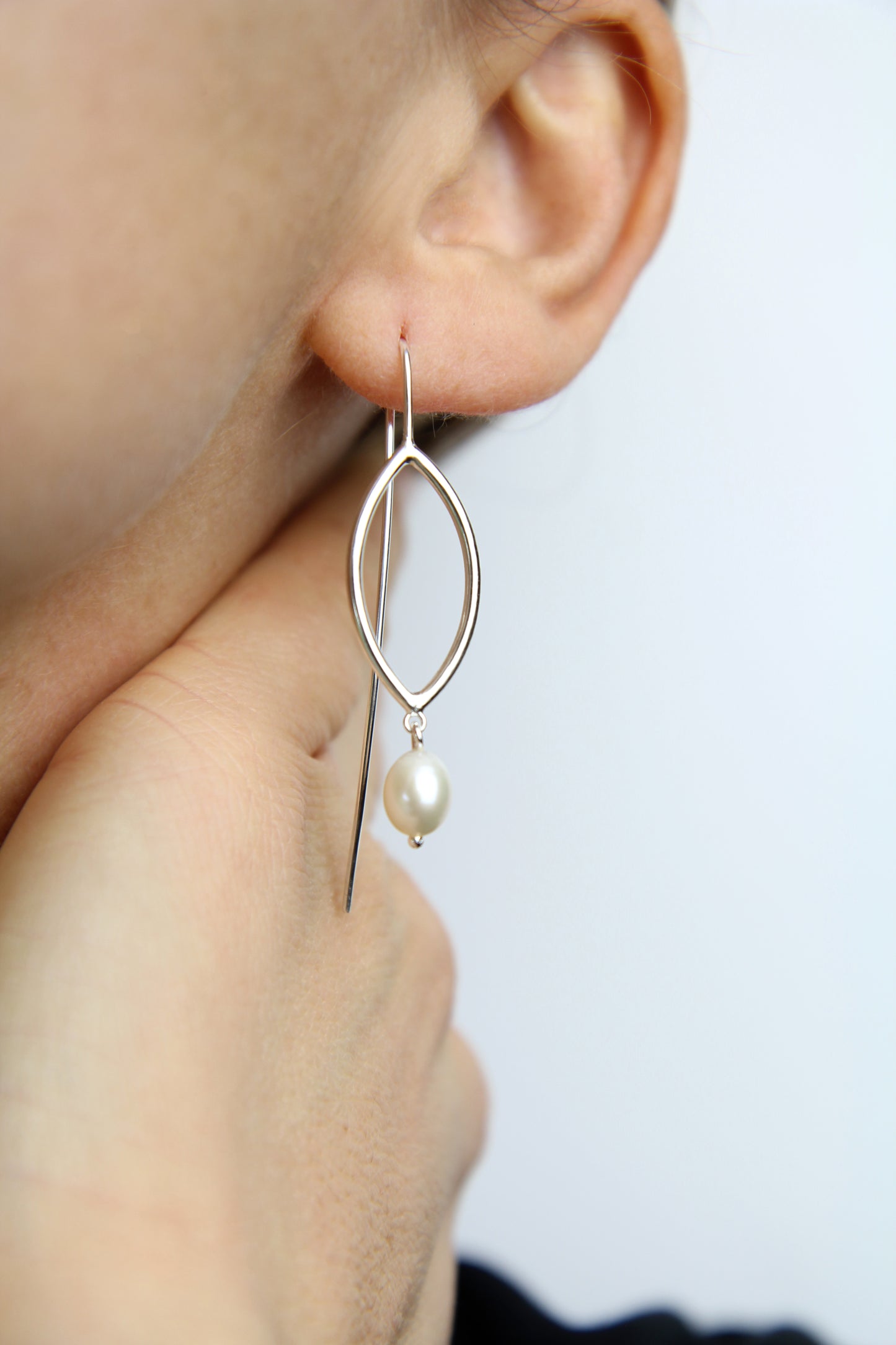 Botanical Silver Hook Earrings With Pearl