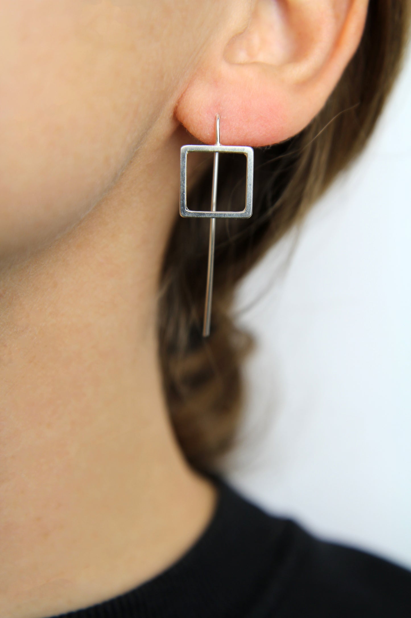 Square Silver Hook Earrings - small